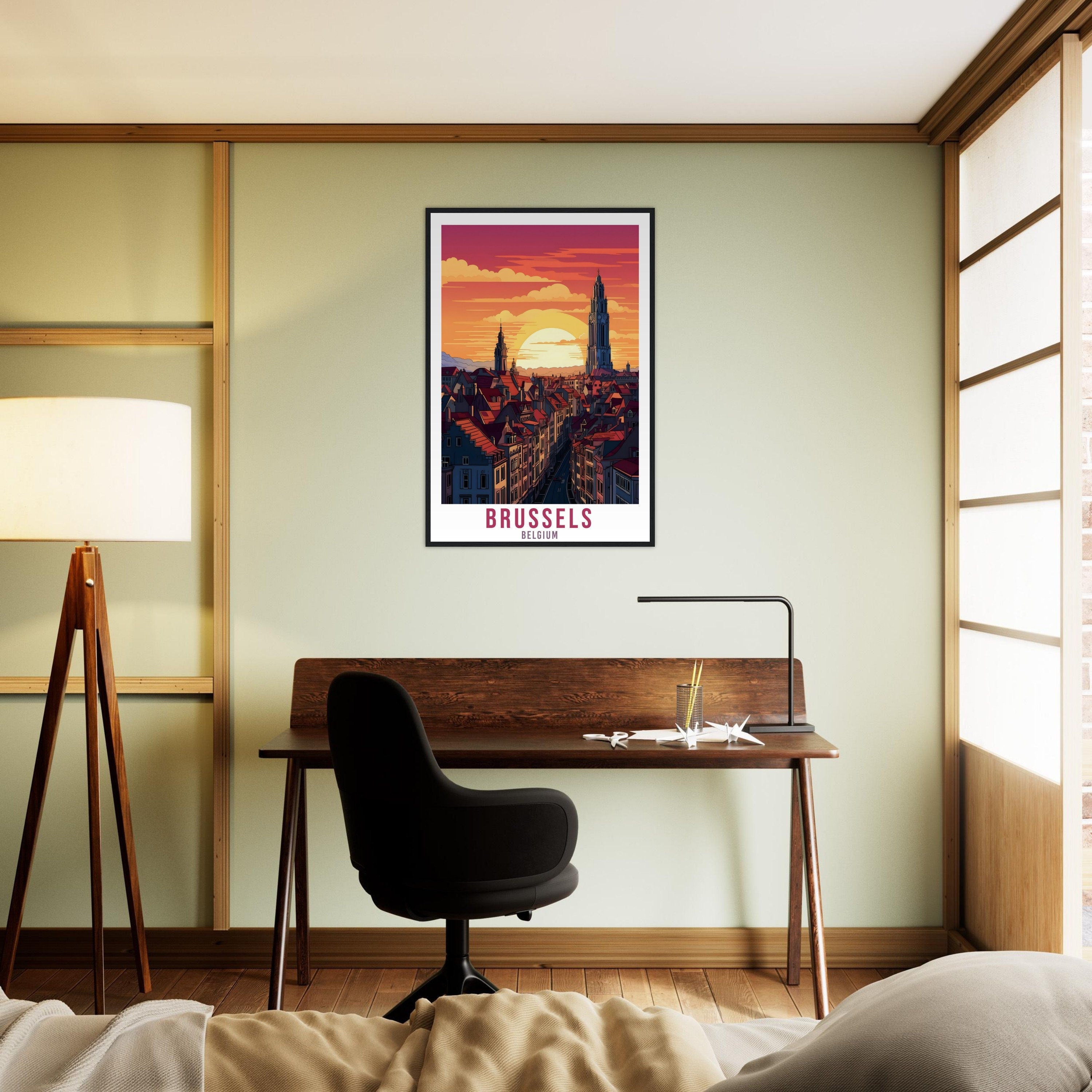 Brussels Travel Poster Wall Art Belgium Home Décor Artwork Wall Hanging Brussels Cityscape Art Gifts Brussels Travel Print Belgian Art Lover