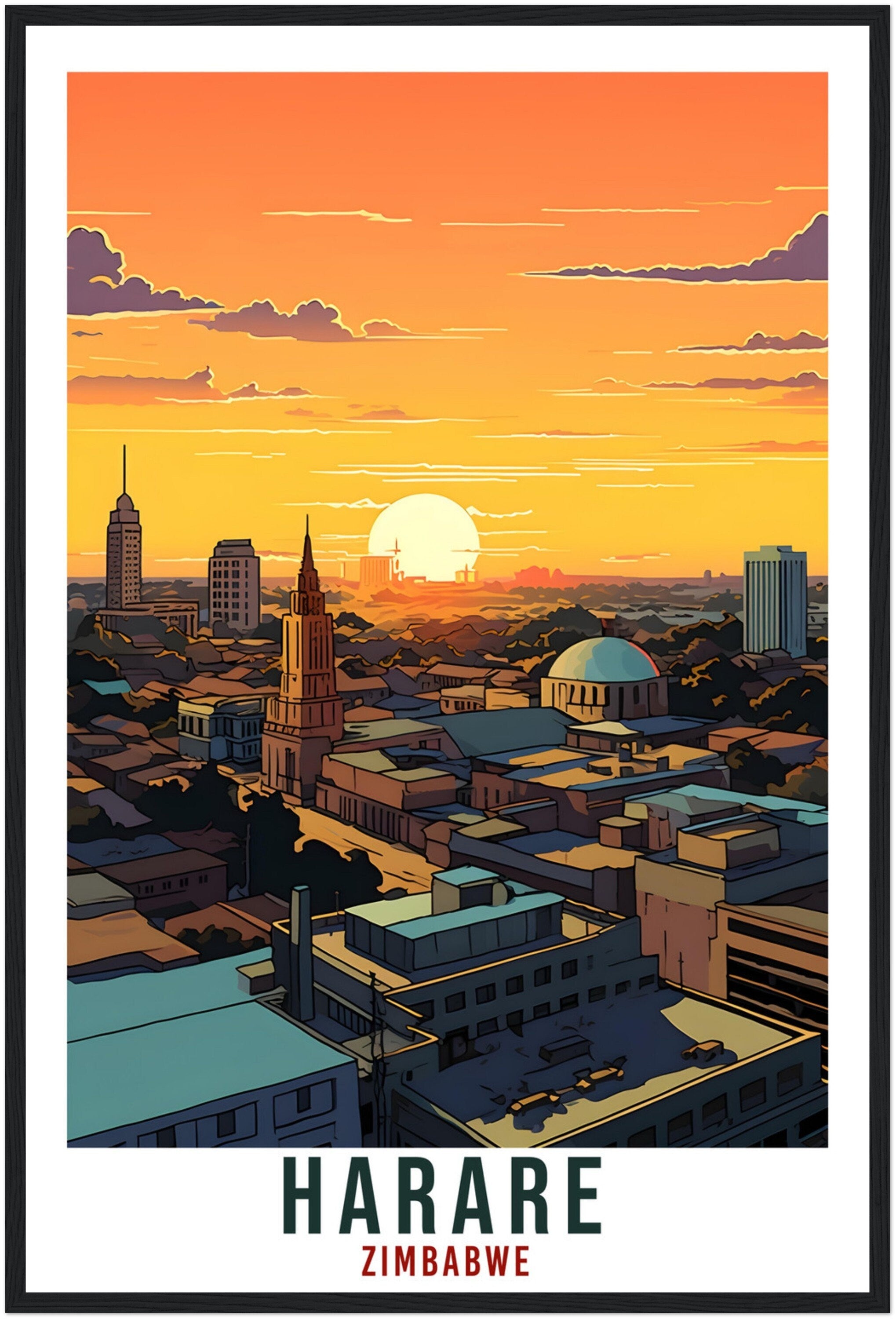 Harare Zimbabwe Travel Print Wall Art Wall Hanging Home Décor Harare Gift Art Lovers Zimbabwe Artwork Gift Print African Landmark Poster