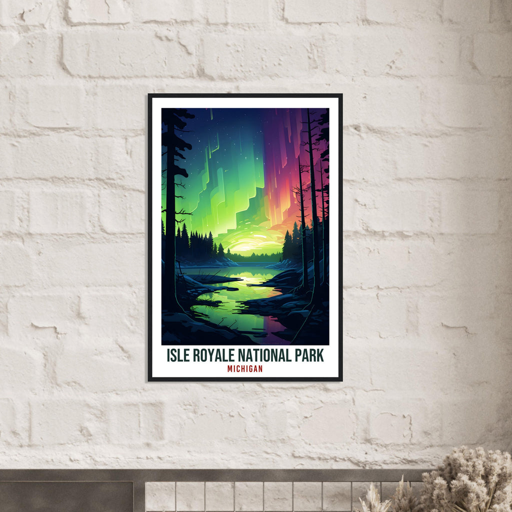 Isle Royale National Park Travel Print Michigan Northern Lights Wall Art Wall Hanging Travel Art Gift Isle Royale Travel Poster Michigan Art