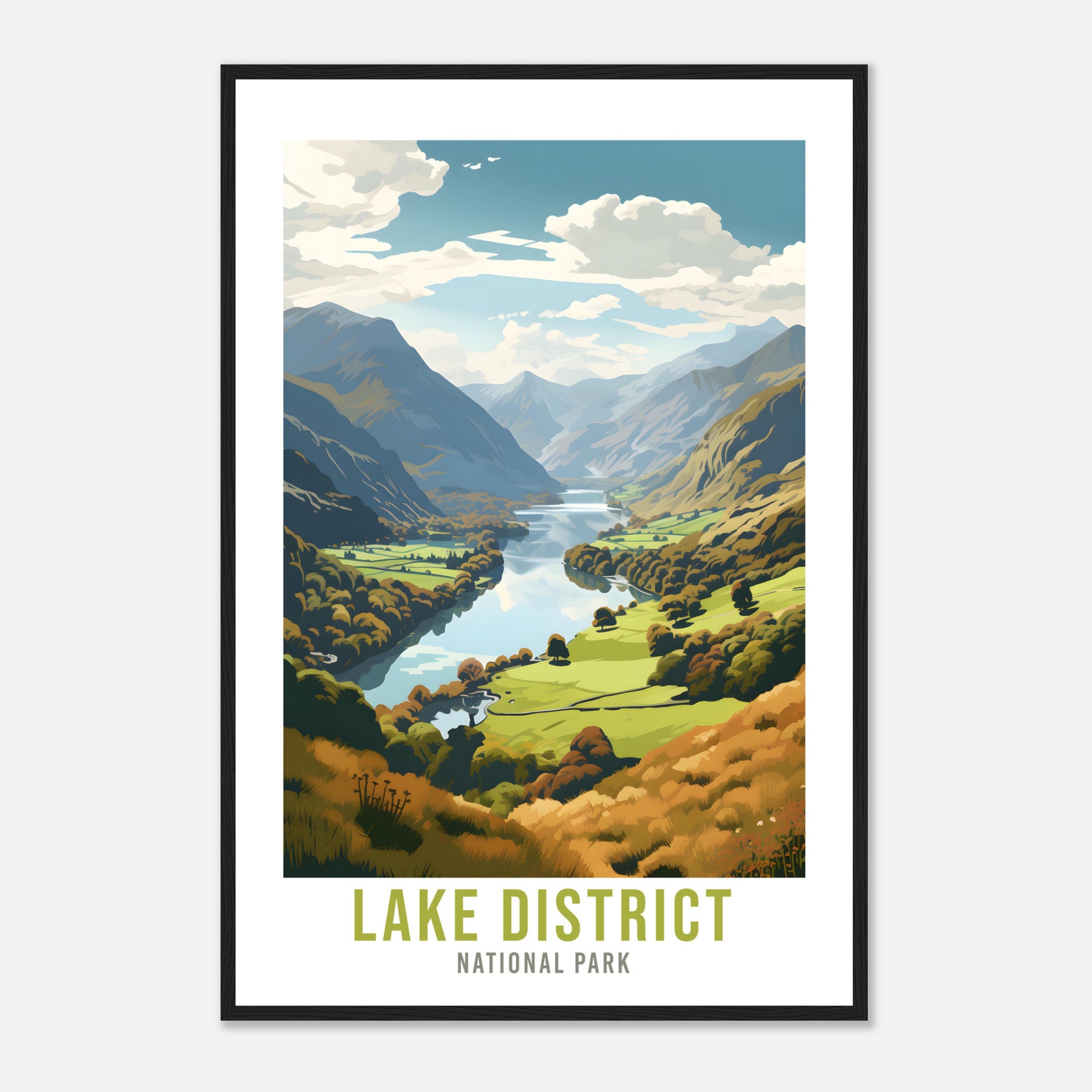 The Lake District Travel Print Lake District Home Decor Mountain Landscape England Nature Wall Hanging Lakes Artwork Gift Travel Poster