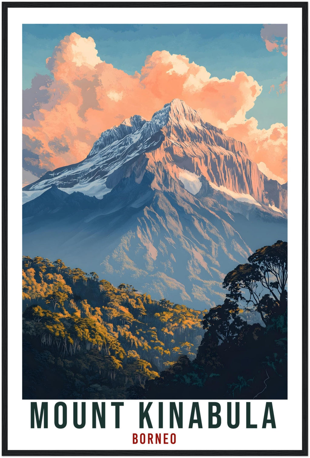 Mount Kinabula Travel Print Borneo Home Decor Wall Art Gift Wall Hanging Art Lover Mount Kinabula Artwork Travel Poster Malaysia Travel Art
