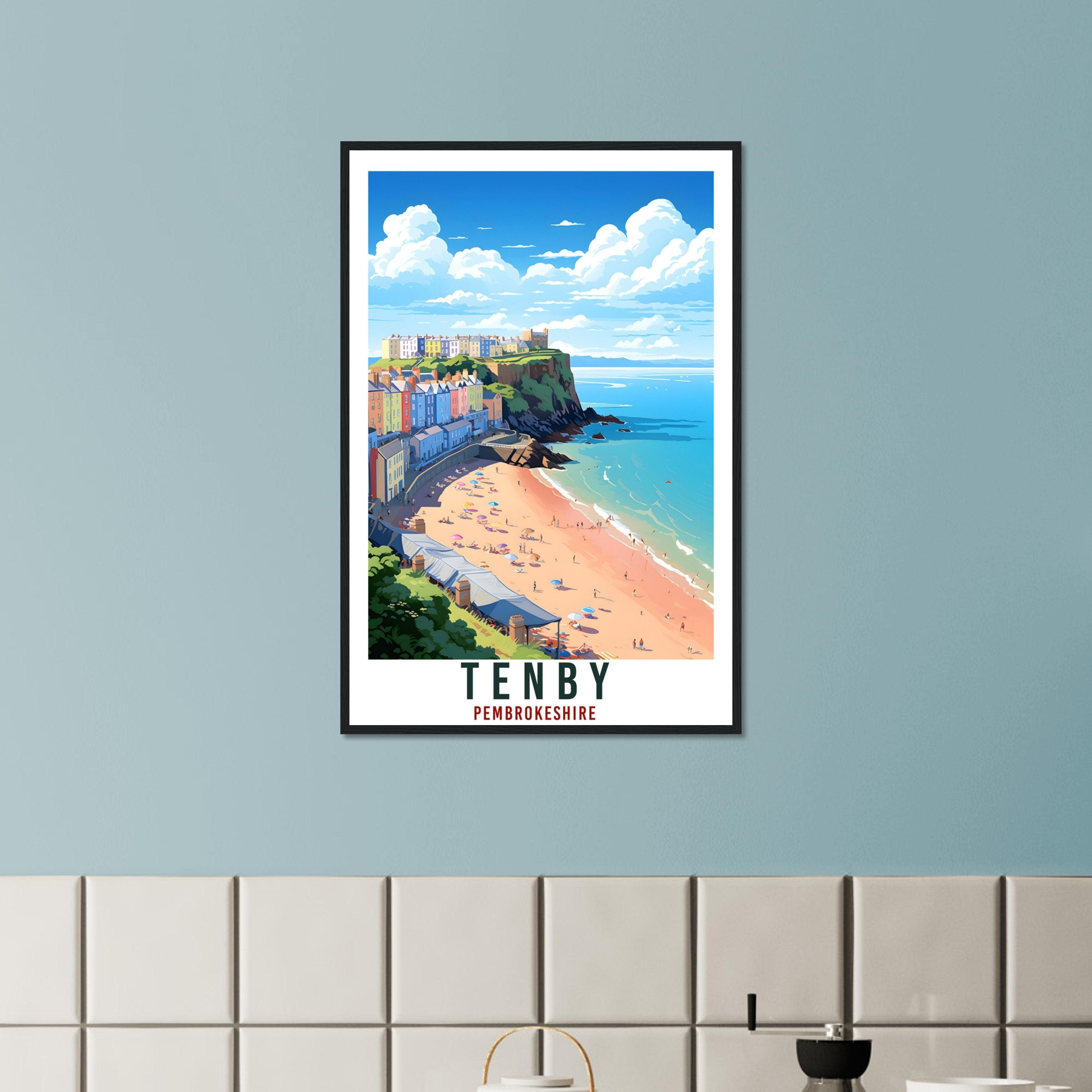 Tenby Travel Print English Wall Art Home Decor Pembrokeshire Travel Art Gift Tenby Travel Poster England Landscape Artwork Art Lover Gift