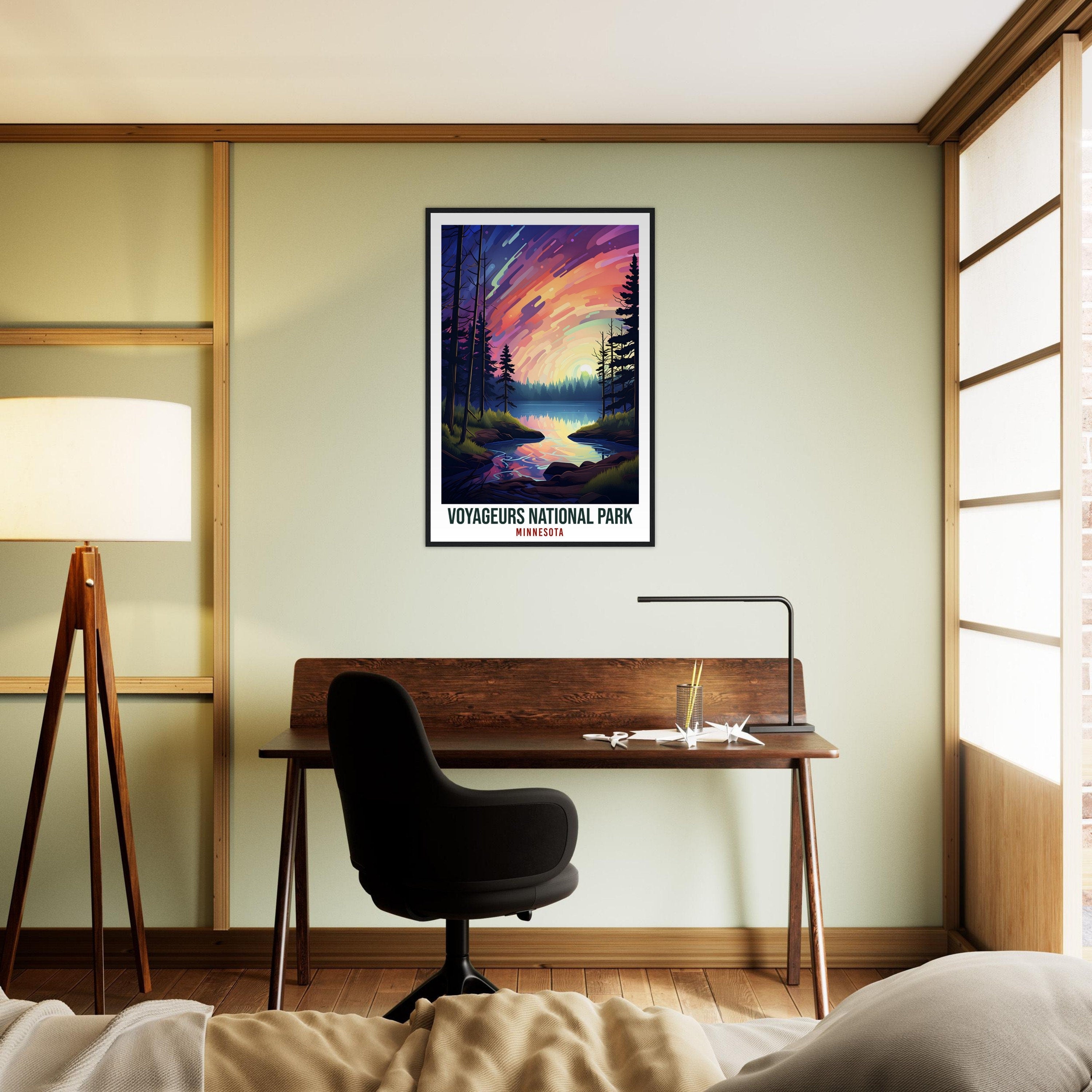 Voyageurs National Park Travel Print Minnesota Northern Lights Wall Art Wall Hanging Travel Art Gift Voyageurs National Park Travel Poster