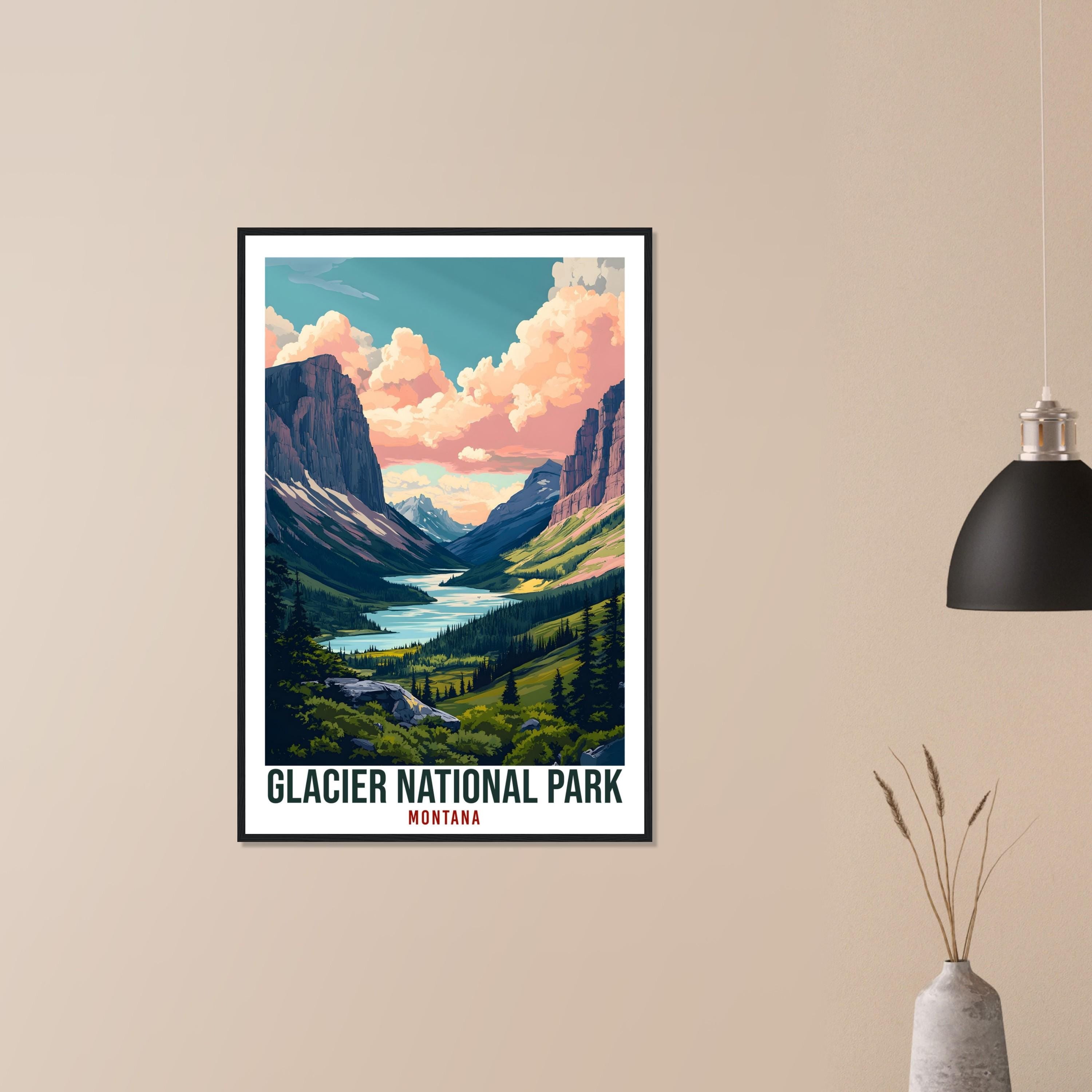 Glacier National Park Montana USA Travel Print Wall Art Wall Hanging Home Décor Montana Gift Travel Art USA Hiking Artwork Travel Poster