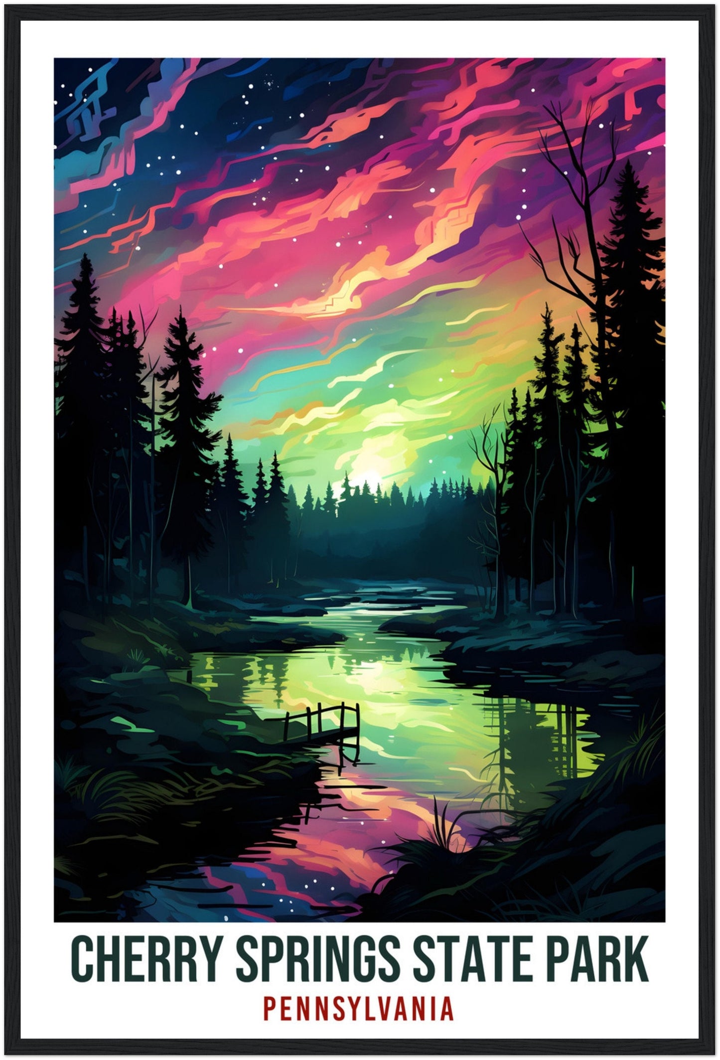Cherry Springs State Park Travel Print Pennsylvania Northern Lights Wall Art Hanging Travel Art Gift Cherry Springs Travel Poster Artwork