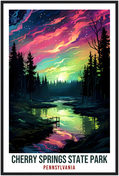 Cherry Springs State Park Travel Print Pennsylvania Northern Lights Wall Art Hanging Travel Art Gift Cherry Springs Travel Poster Artwork