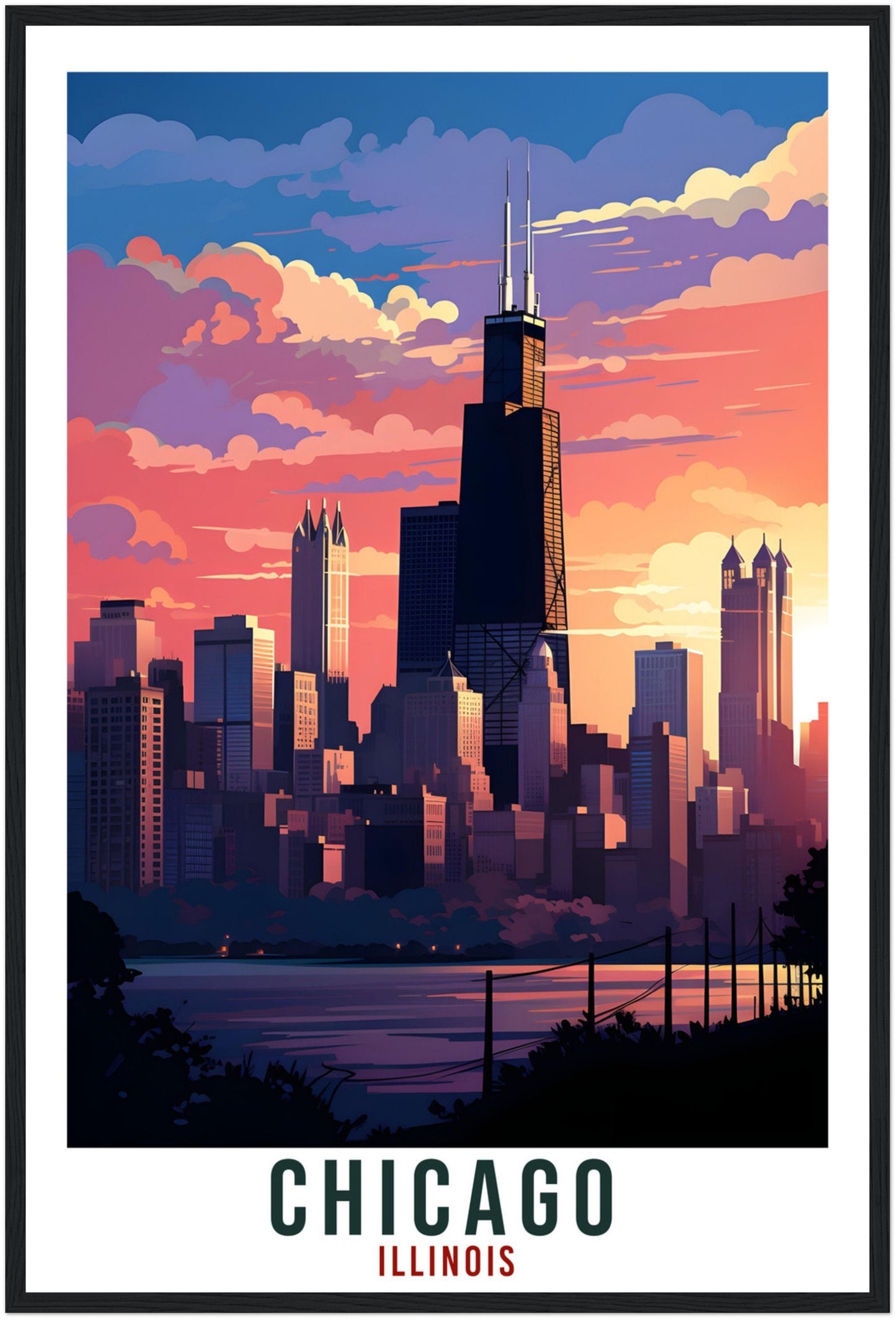 Chicago Travel Print Illinois Home Decoration USA City Wall Art Gift Wall Hanging Art Lover Illinois Artwork Chicago Travel Poster