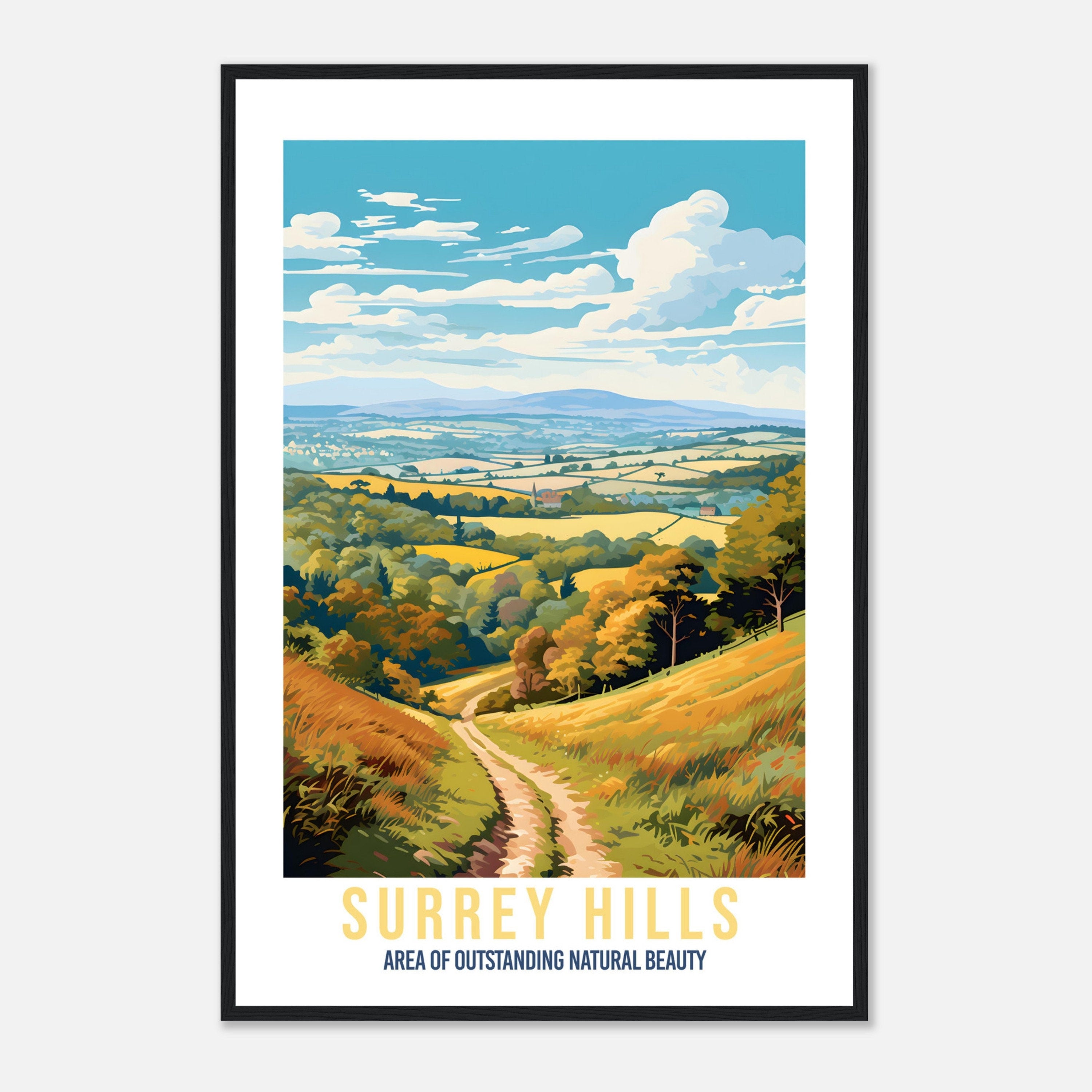 Surrey Hills Travel Print Surrey Hills Home Decoration Mountain Landscape England Nature Wall Hanging Surrey Hills Artwork Travel Poster