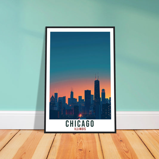Chicago Travel Print Illinois Home Decoration USA City Wall Art Gift Wall Hanging Art Lover Illinois Artwork Chicago Skyline Travel Poster