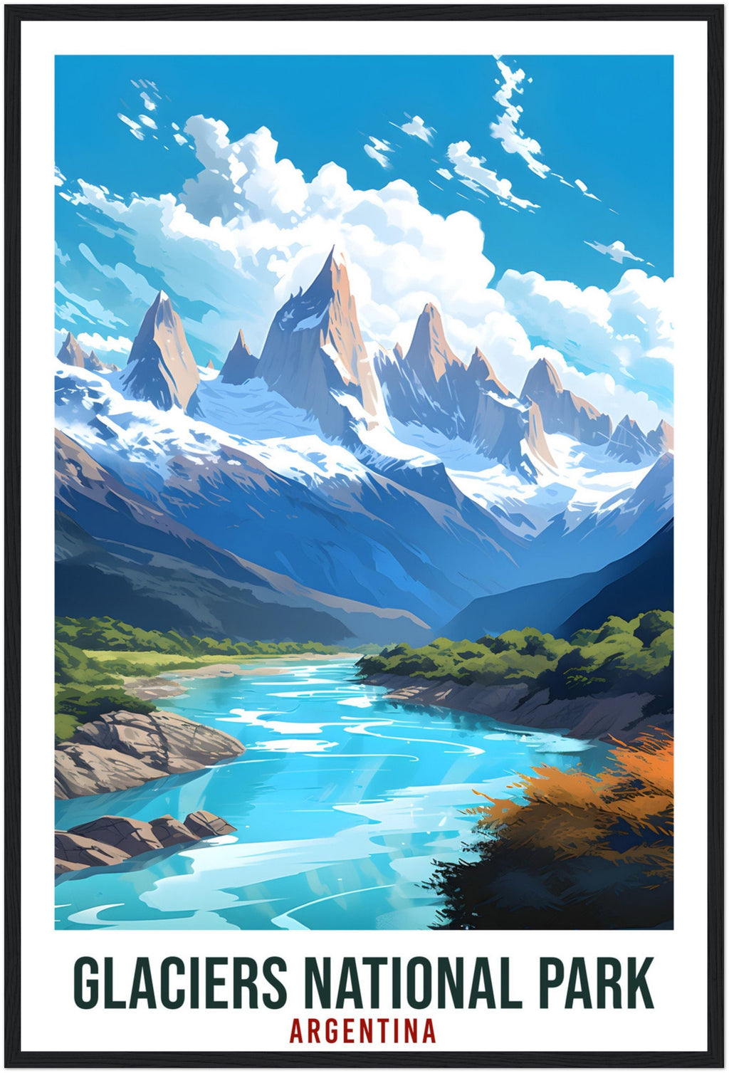 Glacier National Park Travel Print Wall Art Argentina Glacier Landscape Artwork Art Gifts Travel Poster Argentinian National Park Art