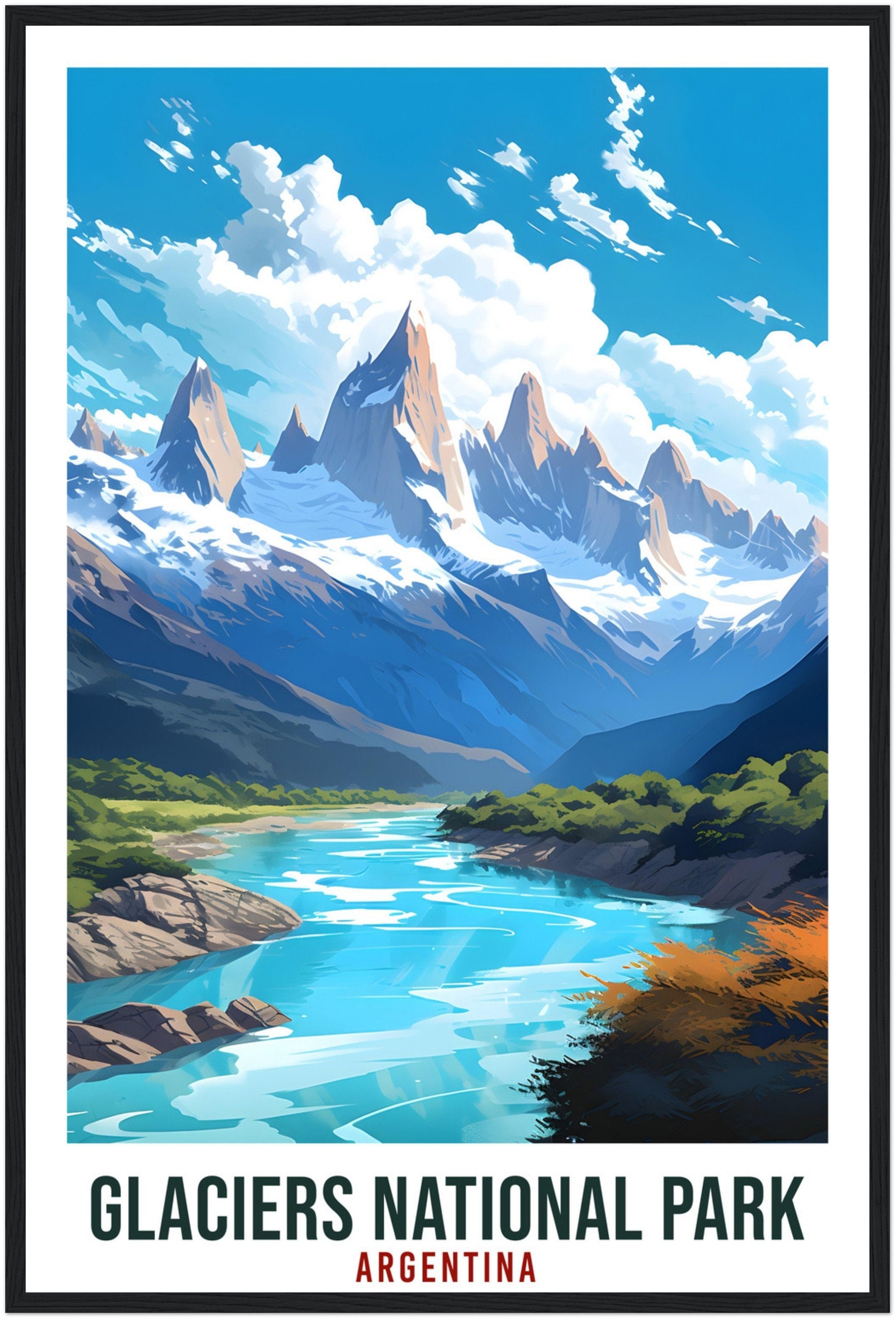 Glacier National Park Travel Print Wall Art Argentina Glacier Landscape Artwork Art Gifts Travel Poster Argentinian National Park Art