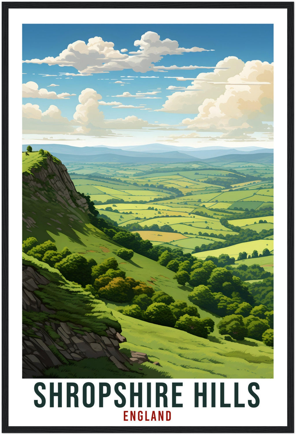 Shropshire Hills Travel Print English Wall Art Home Wall Hanging Travel Art Gift Shropshire Hills Travel Poster England Landscape Artwork