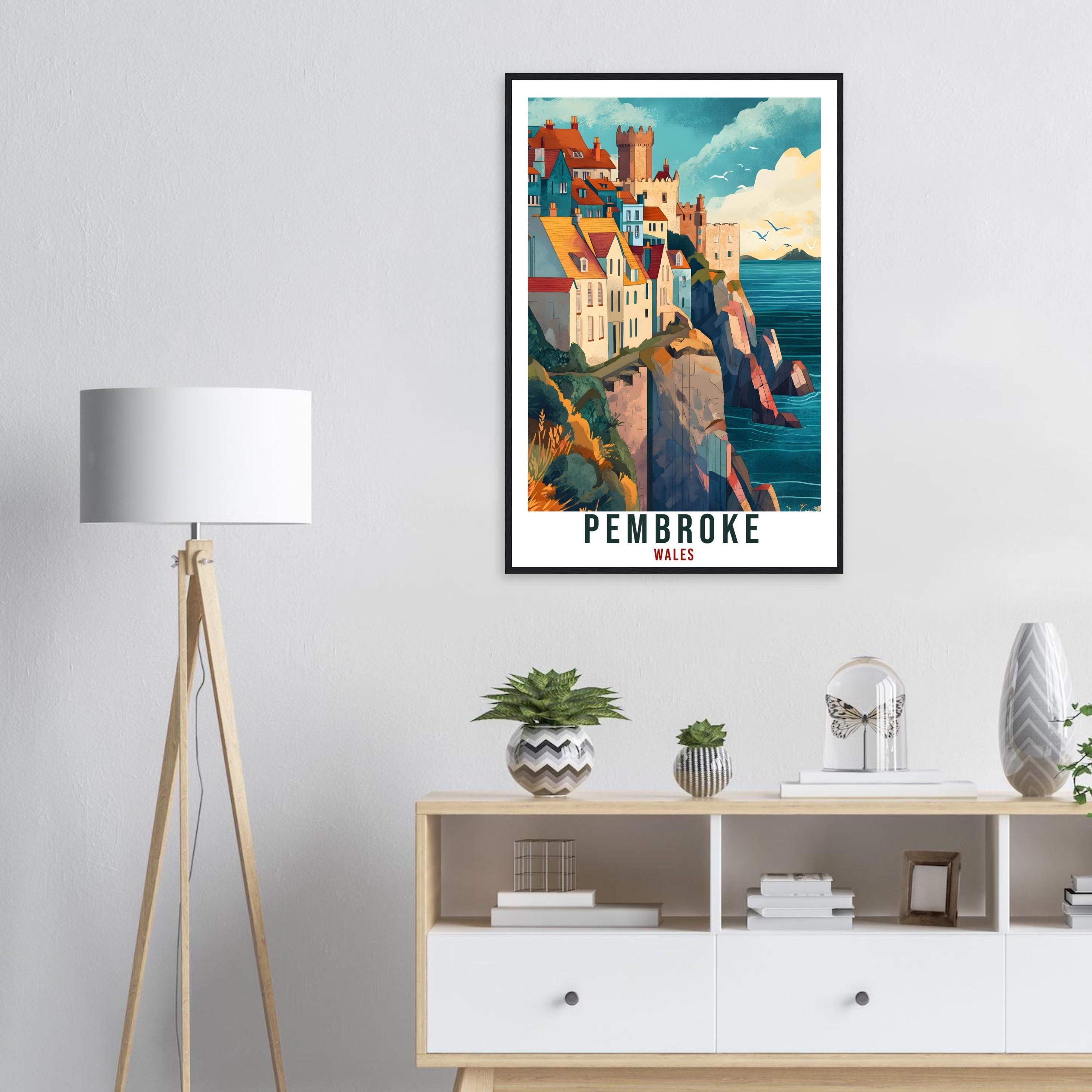 Pembroke Travel Print Wales Home Decor Pembroke Wall Art Wall Hanging Art Lover Wales Artwork Travel Poster Pembroke Travel Art Gift