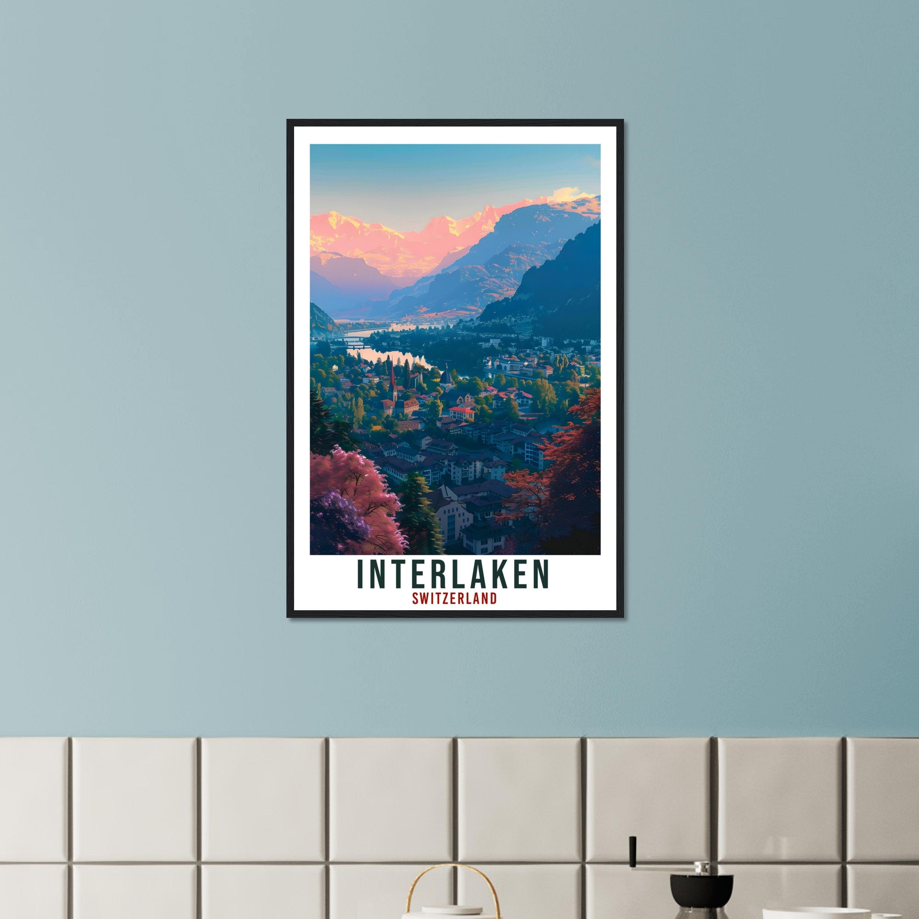 Interlaken Travel Print Swiss Wall Art Wall Hanging Home Living Décor Interlaken Gift Art Lover Switzerland Artwork Gift Swiss Travel Poster