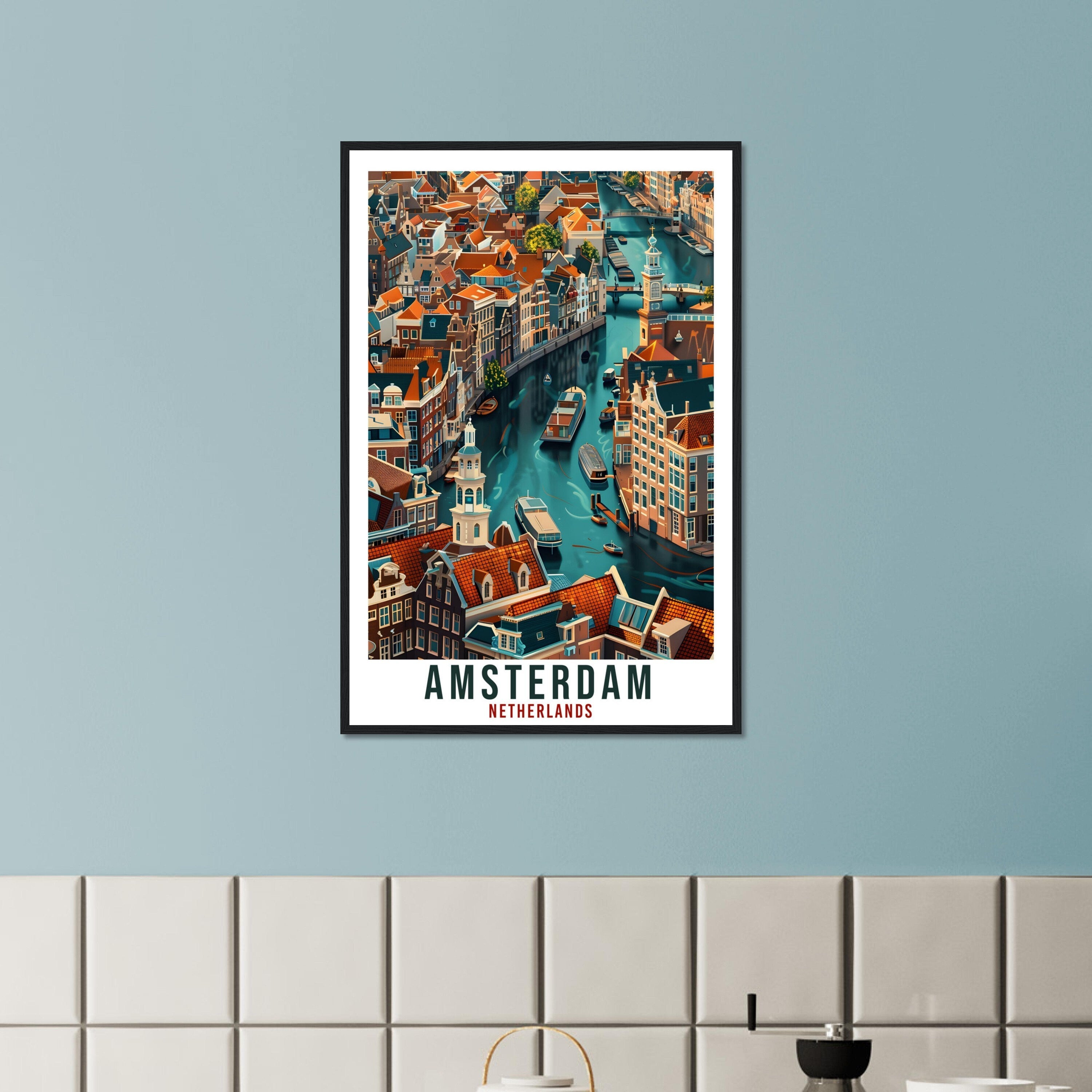 Amsterdam Canals Travel Print Holland Wall Art Wall Hanging Home Décor Amsterdam Gift Gift Dutch Artwork Gift The Netherlands Travel Poster