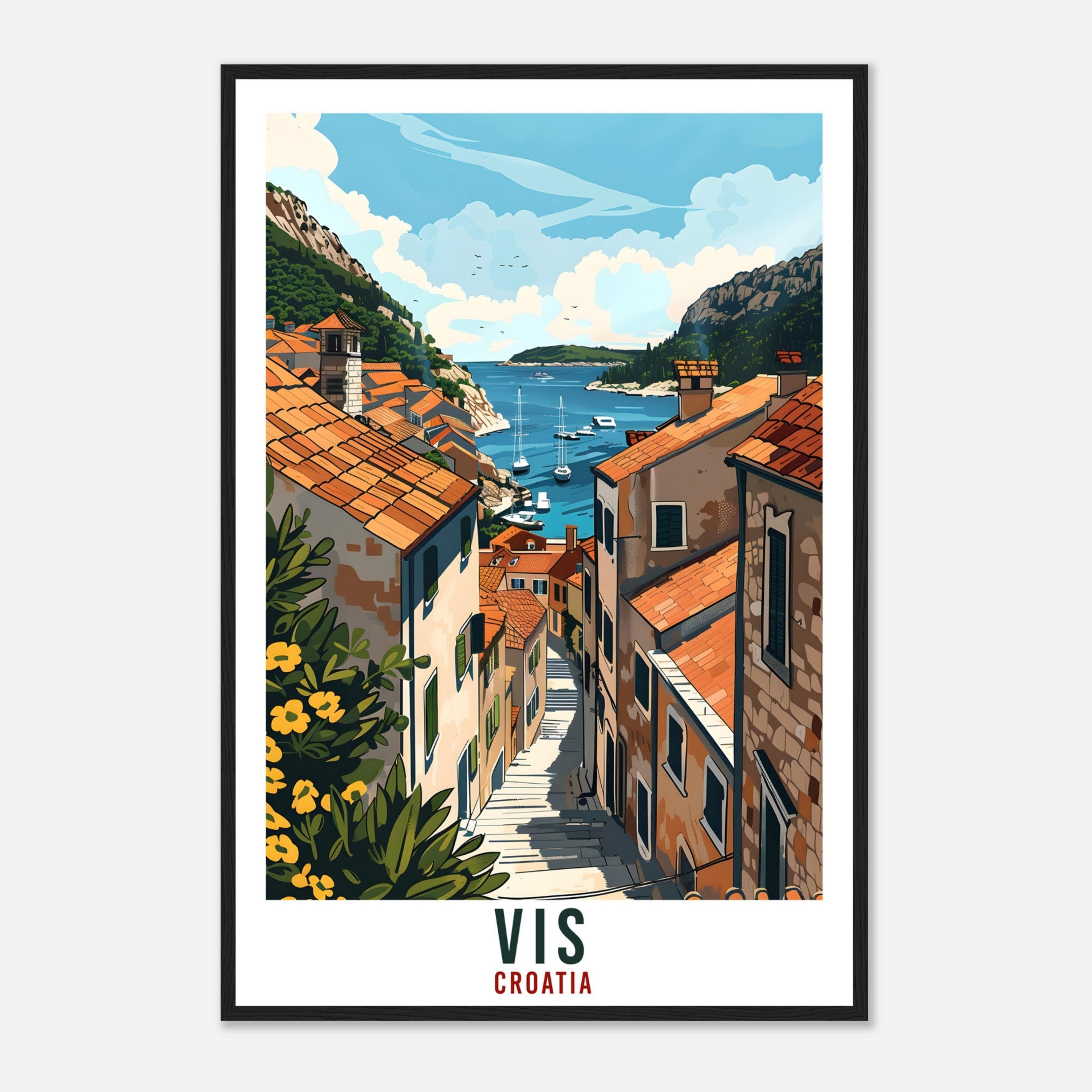 Vis Travel Print Croatian Island Wall Art Wall Hanging Home Décor Vis Gift Croatian Landmark Artwork Gift Vis Croatia Holiday Travel Poster
