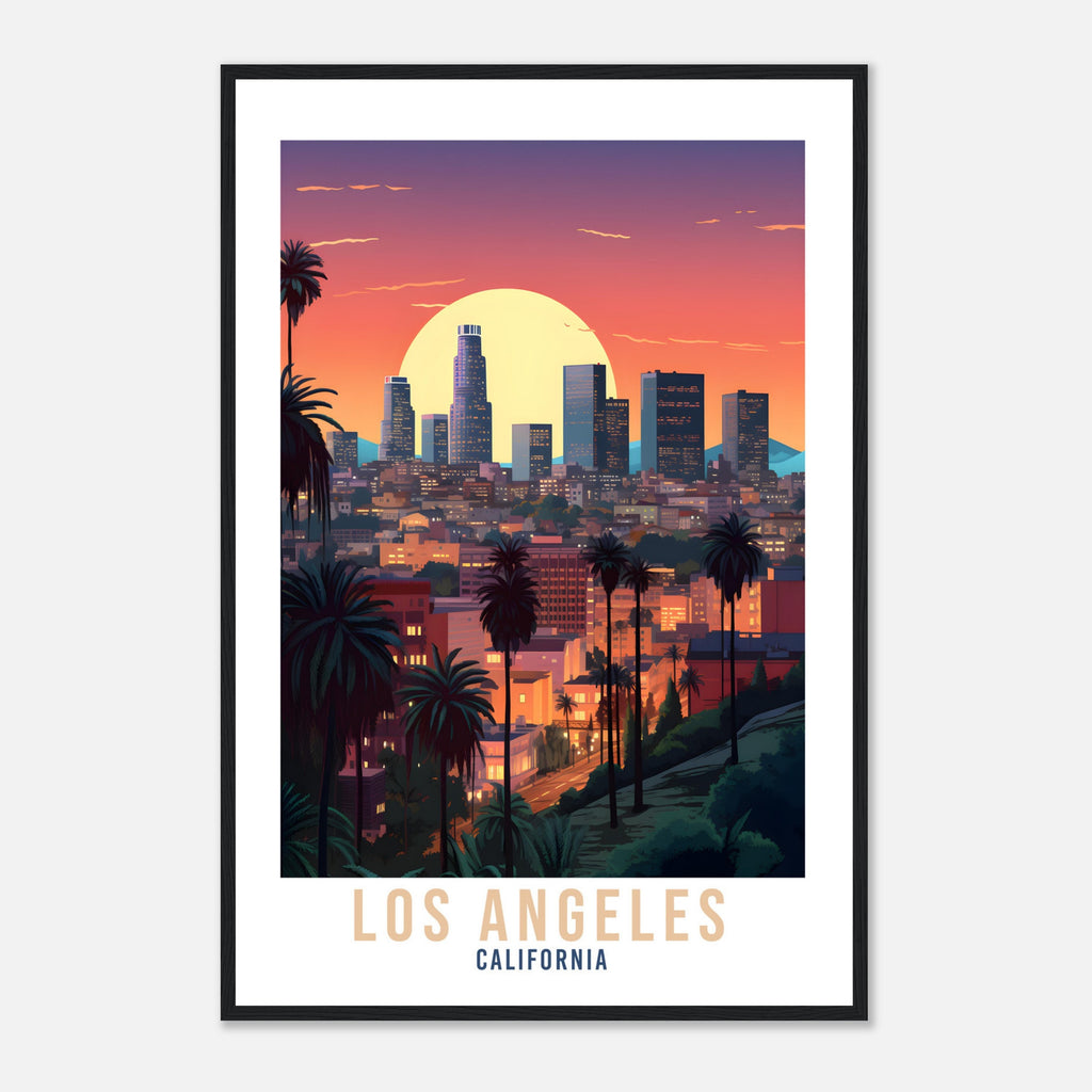 Los Angeles Sunset Travel Print Wall Art Los Angeles Wall Hanging LA Cityscape Los Angeles Gift Art Lovers California Art Lover LA Art Gift