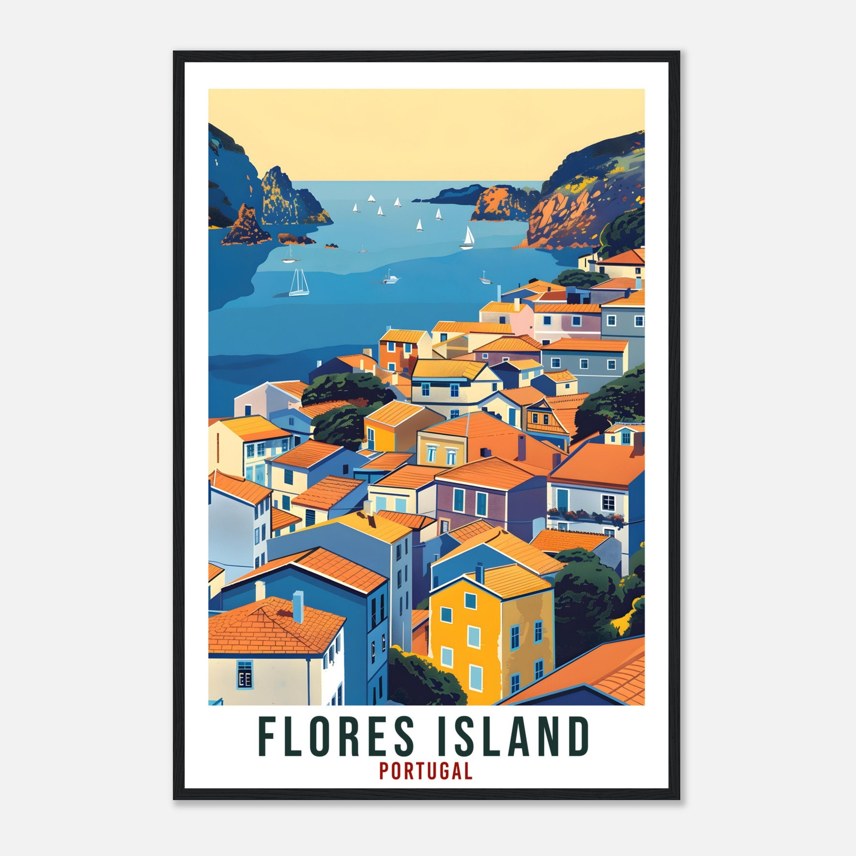 Flores Island Travel Print Portugal Wall Art Wall Hanging Home Décor Flores Gift Portugal Landmark Artwork Gift Portugal Travel Poster