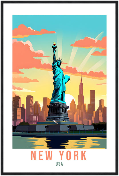 New York Travel Print Wall Art New York Art Gift New York Wall Hanging New York Home Decor New York State Art Print Travel Poster USA Statue