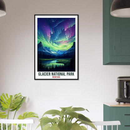 Glacier National Park Travel Print Montana Northern Lights Wall Art Wall Hanging Travel Art Gift Glacier National Park Travel Poster Montana