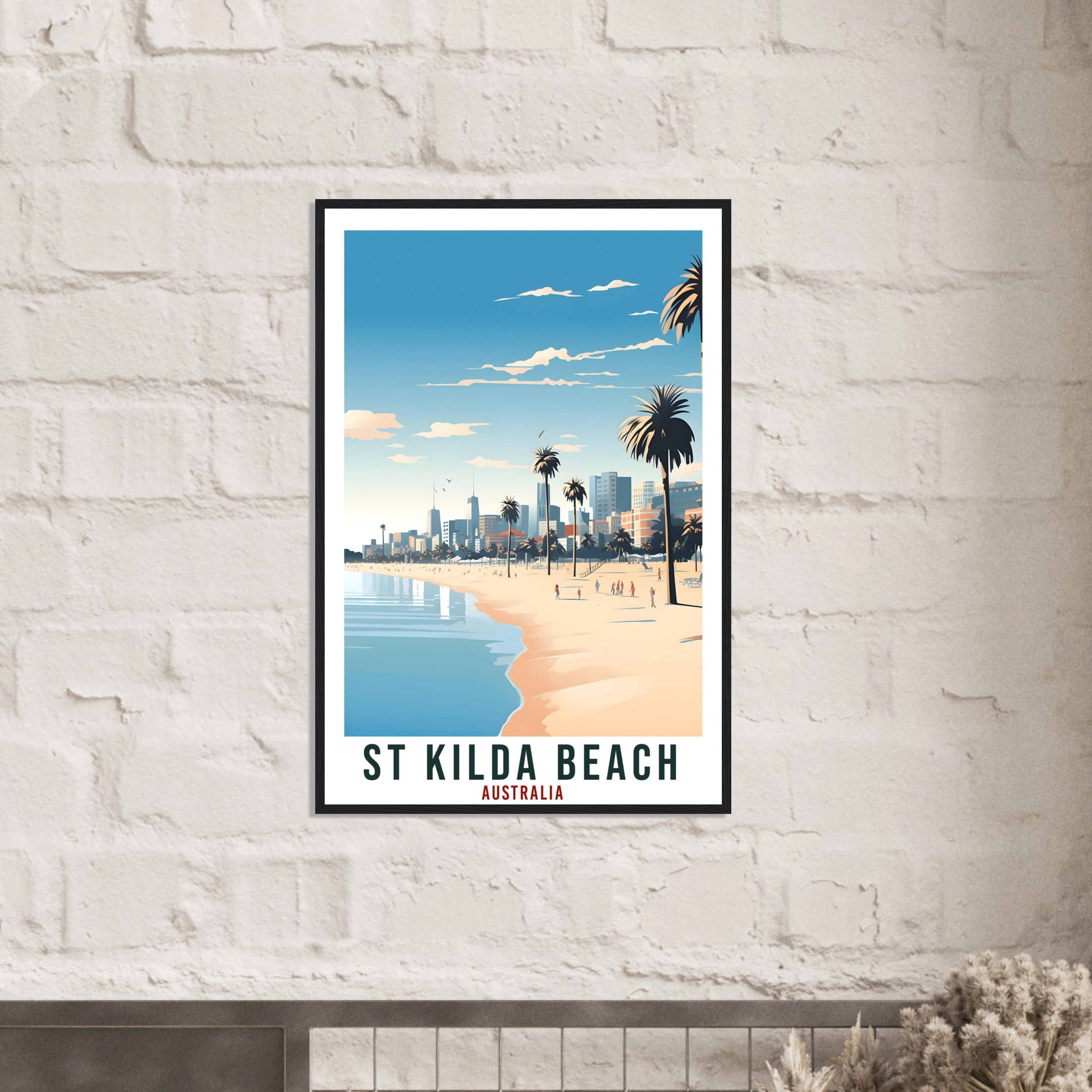 St Kilda Beach Travel Poster Wall Art St Kilda Australia Artwork Wall Hanging Perth Art Gift St Kilda Beach Travel Print Australian Art Gift