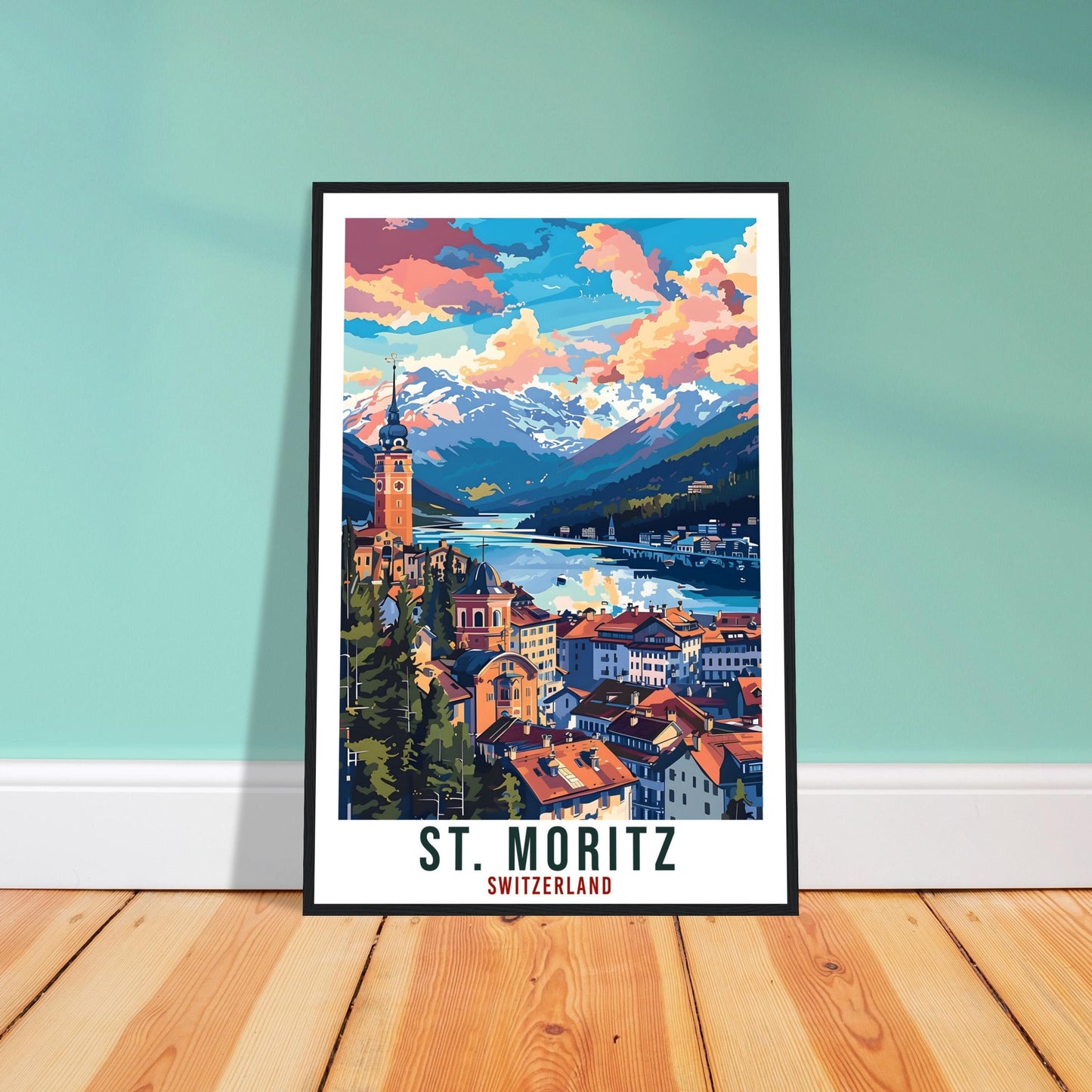 St Moritz Travel Print Swiss Wall Art Wall Hanging Home Living Décor St Moritz Gift Art Lovers Switzerland Artwork Gift Swiss Travel Poster