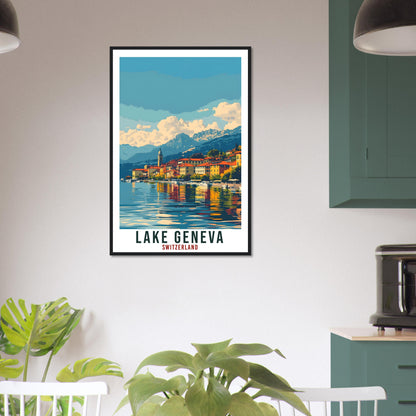 Lake Geneva Travel Print Swiss Wall Art Wall Hanging Home Décor Lake Geneva Gift Art Lover Gift Switzerland Artwork Gift Swiss Travel Poster