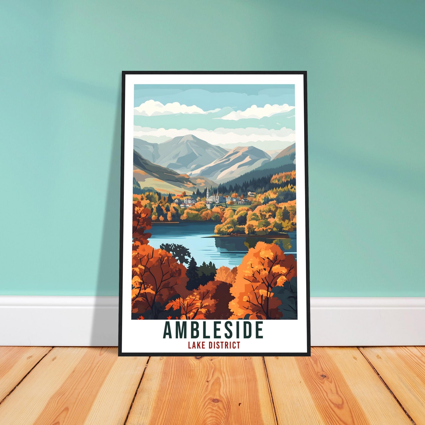Ambleside Travel Print Lake District Home Decor Ambleside Wall Art Wall Hanging Art Lover Lake District Artwork Travel Poster Cumbria Travel