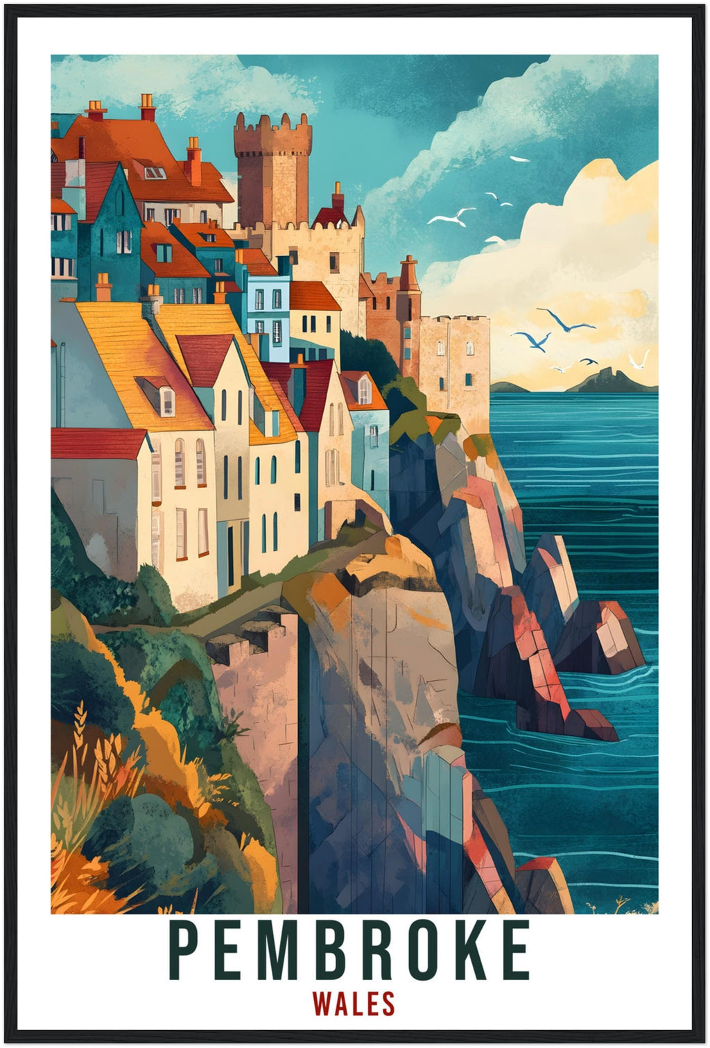 Pembroke Travel Print Wales Home Decor Pembroke Wall Art Wall Hanging Art Lover Wales Artwork Travel Poster Pembroke Travel Art Gift