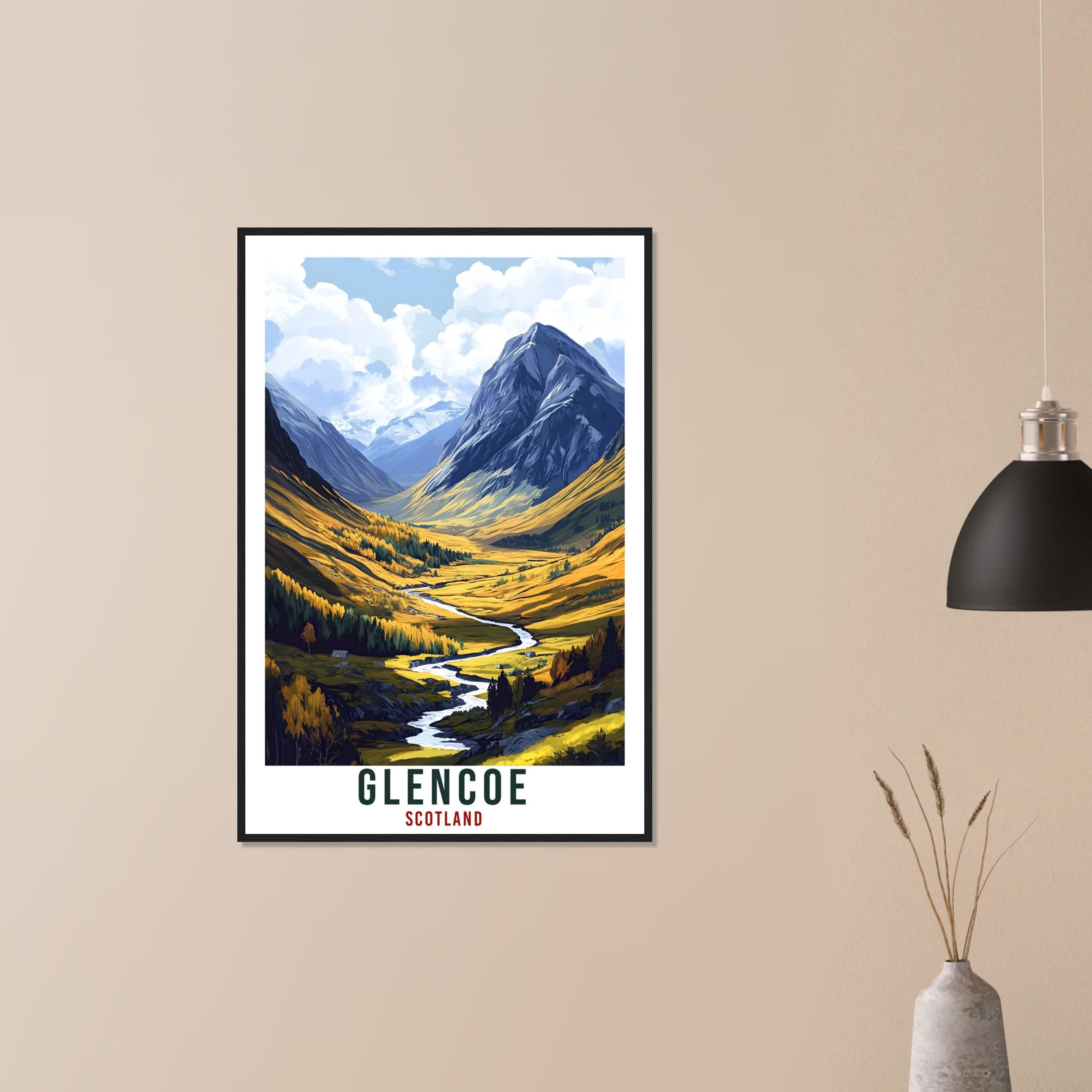 Glencoe Travel Print Scotland Home Decor Glencoe Wall Art Wall Hanging Art Lover Scotland Artwork Travel Poster Glencoe Travel Art Gift