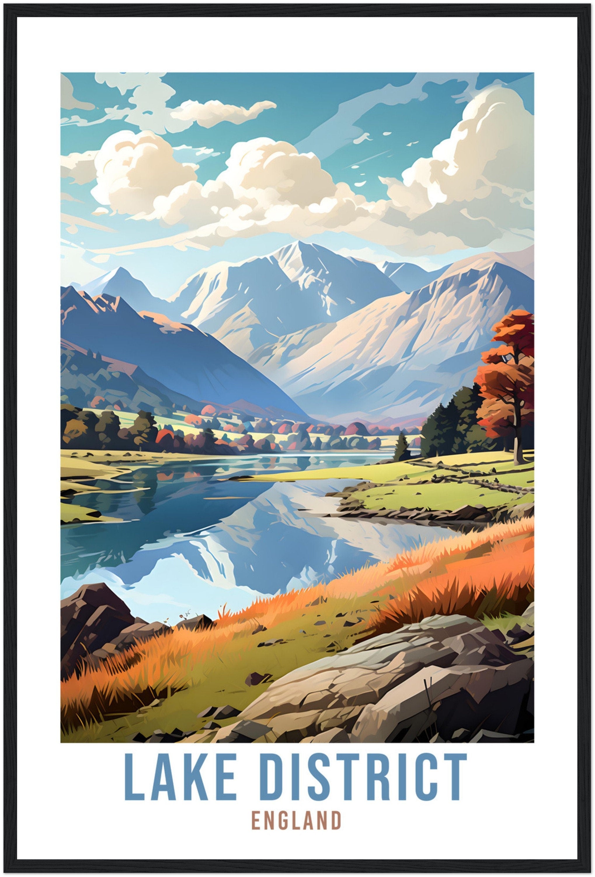 The Lake District Travel Print Lake District Home Decor Mountain Landscape England Nature Wall Hanging Lakes Artwork Gift Travel Poster