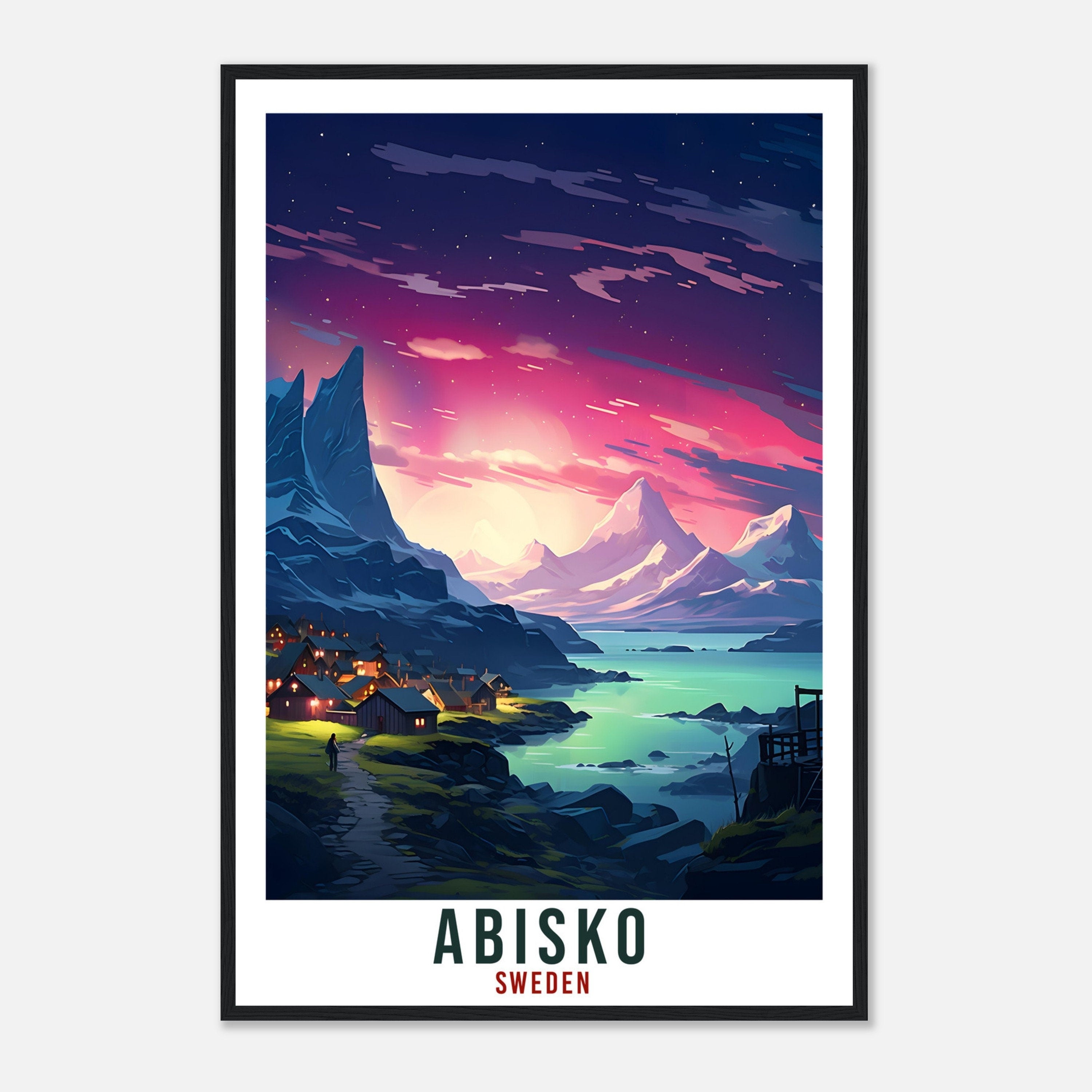 Abisko Travel Print Sweden Northern Lights Wall Art Wall Hanging Travel Art Gift Abisko Travel Poster Sweden Landscape Artwork Art Lover