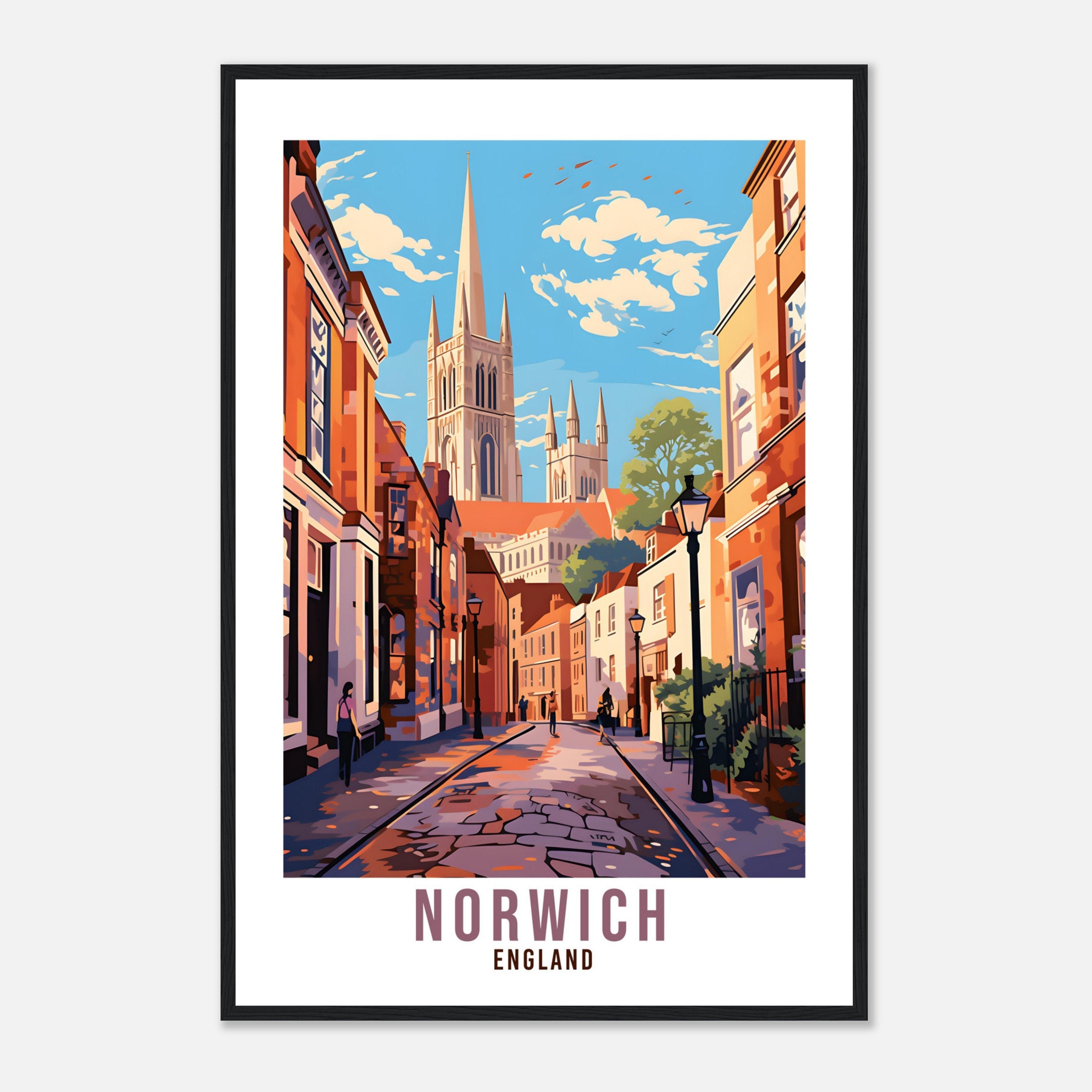 Norwich Travel Print Home Decor Norfolk Eastern England Wall Hanging Norwich Artwork Gift Norwich Travel Poster Norwich City Artwork