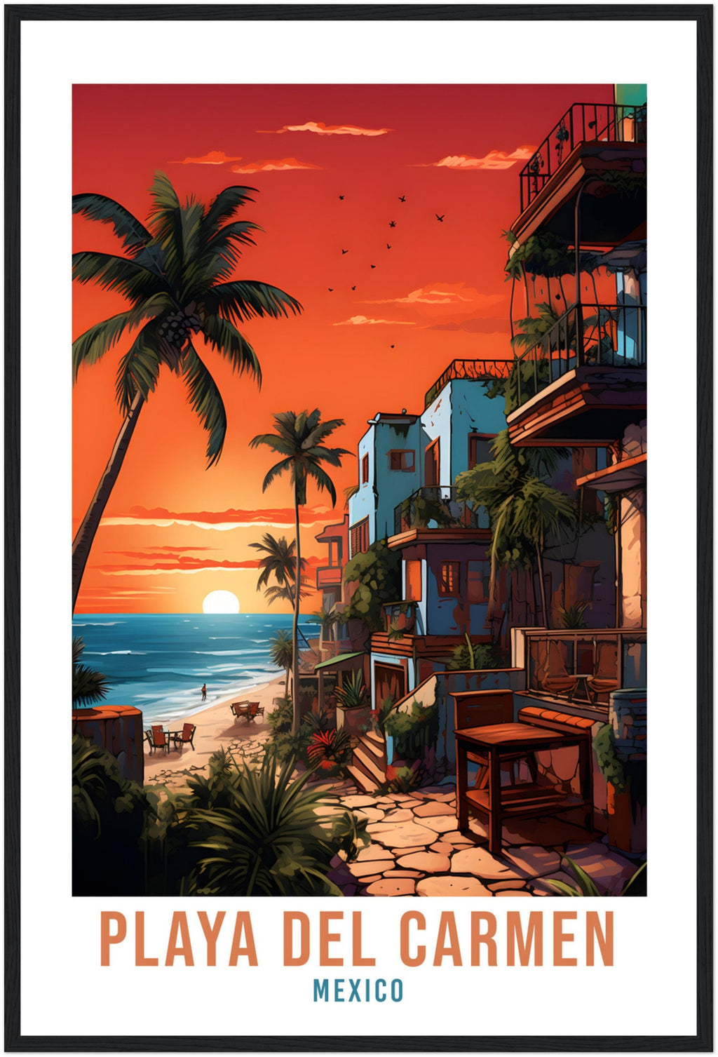 Playa Del Carmen Travel Print Wall Art Playa Del Carmen Sunset Wall Hanging Travel Poster Mexico Home Decor Mexico Travel Gift Art Lovers