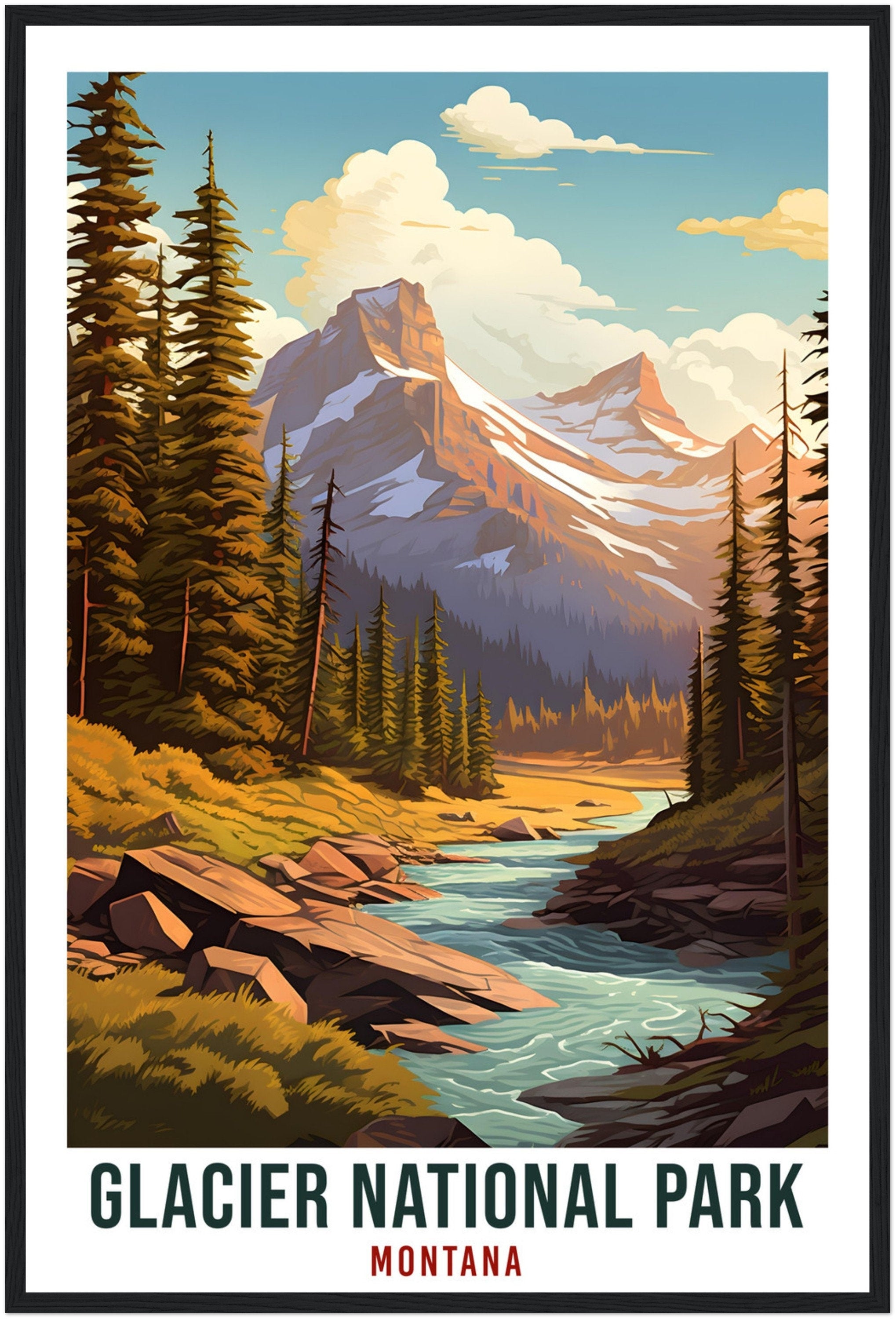 Glacier National Park Travel Print Montana Home Decor Wall Art Wall Hanging Travel Art Gift Glacier National Park Travel Poster Montana