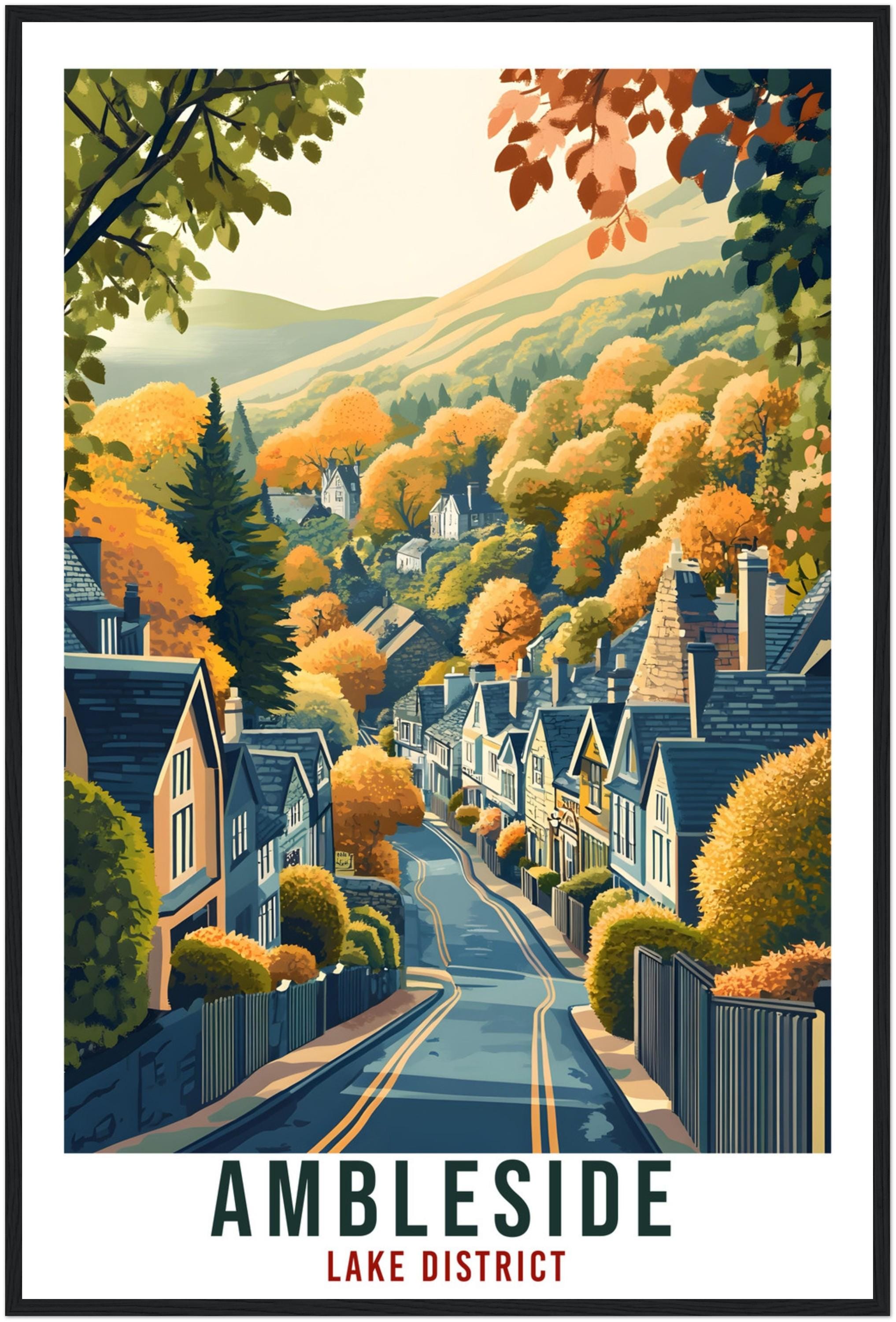 Ambleside Travel Print Lake District Home Decor Ambleside Wall Art Wall Hanging Art Lover Lake District Artwork Travel Poster Cumbria Travel
