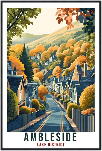 Ambleside Travel Print Lake District Home Decor Ambleside Wall Art Wall Hanging Art Lover Lake District Artwork Travel Poster Cumbria Travel