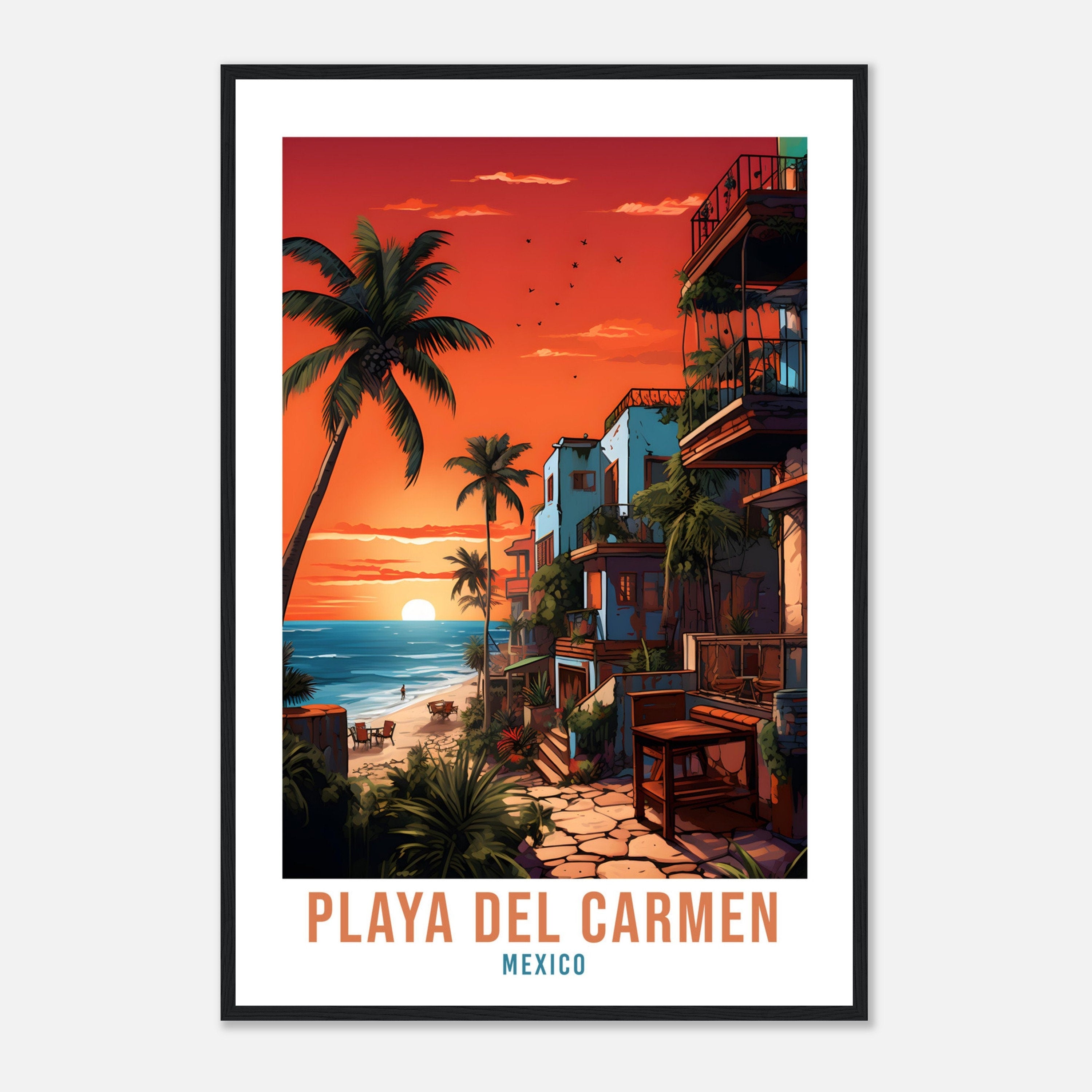 Playa Del Carmen Travel Print Wall Art Playa Del Carmen Sunset Wall Hanging Travel Poster Mexico Home Decor Mexico Travel Gift Art Lovers