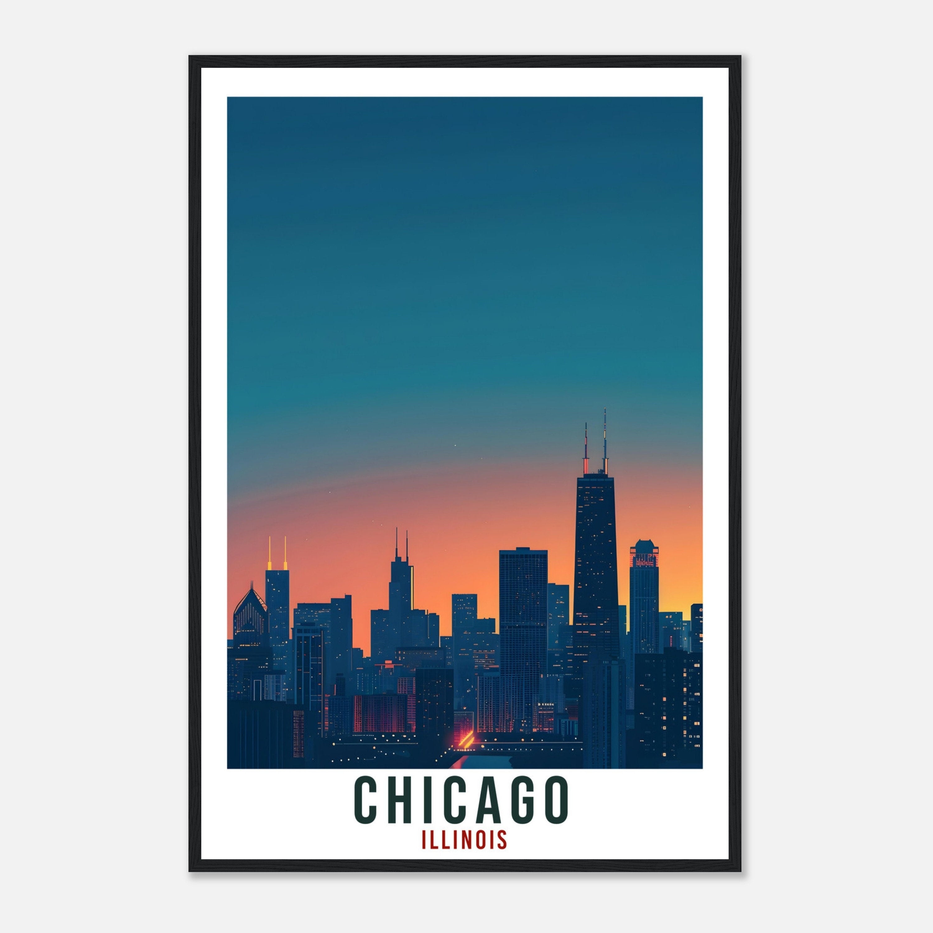 Chicago Travel Print Illinois Home Decoration USA City Wall Art Gift Wall Hanging Art Lover Illinois Artwork Chicago Skyline Travel Poster