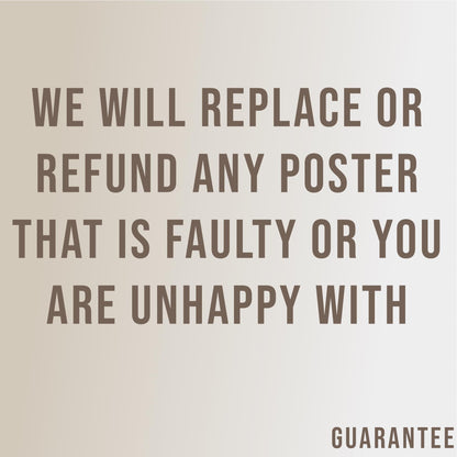 a quote that reads, we will replace or refund any poster that is fault