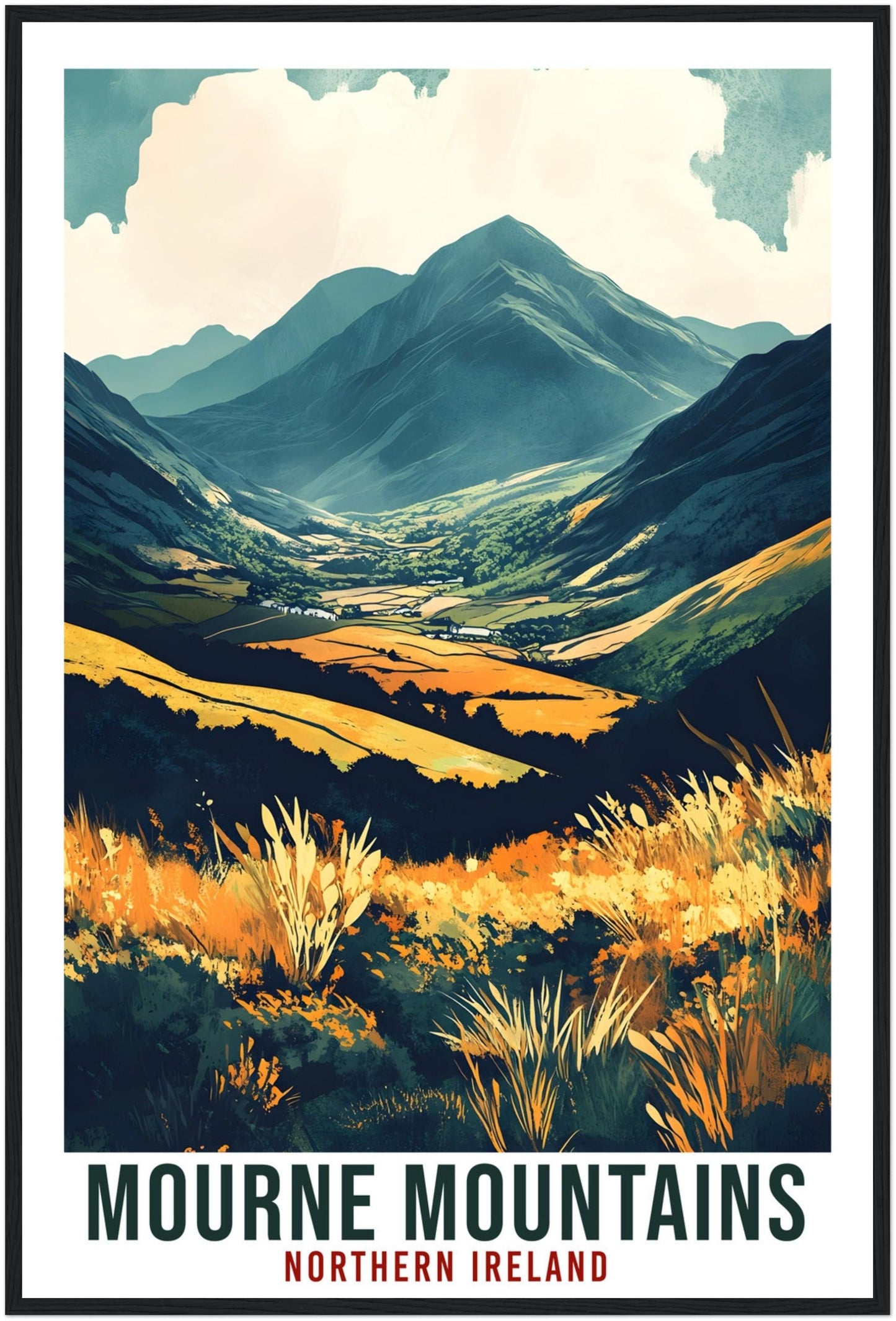 Mourne Mountains Travel Print Northern Ireland Decor PLACE Wall Art Wall Hanging Art Lover Irish Artwork Travel Poster The Mournes Irish Art