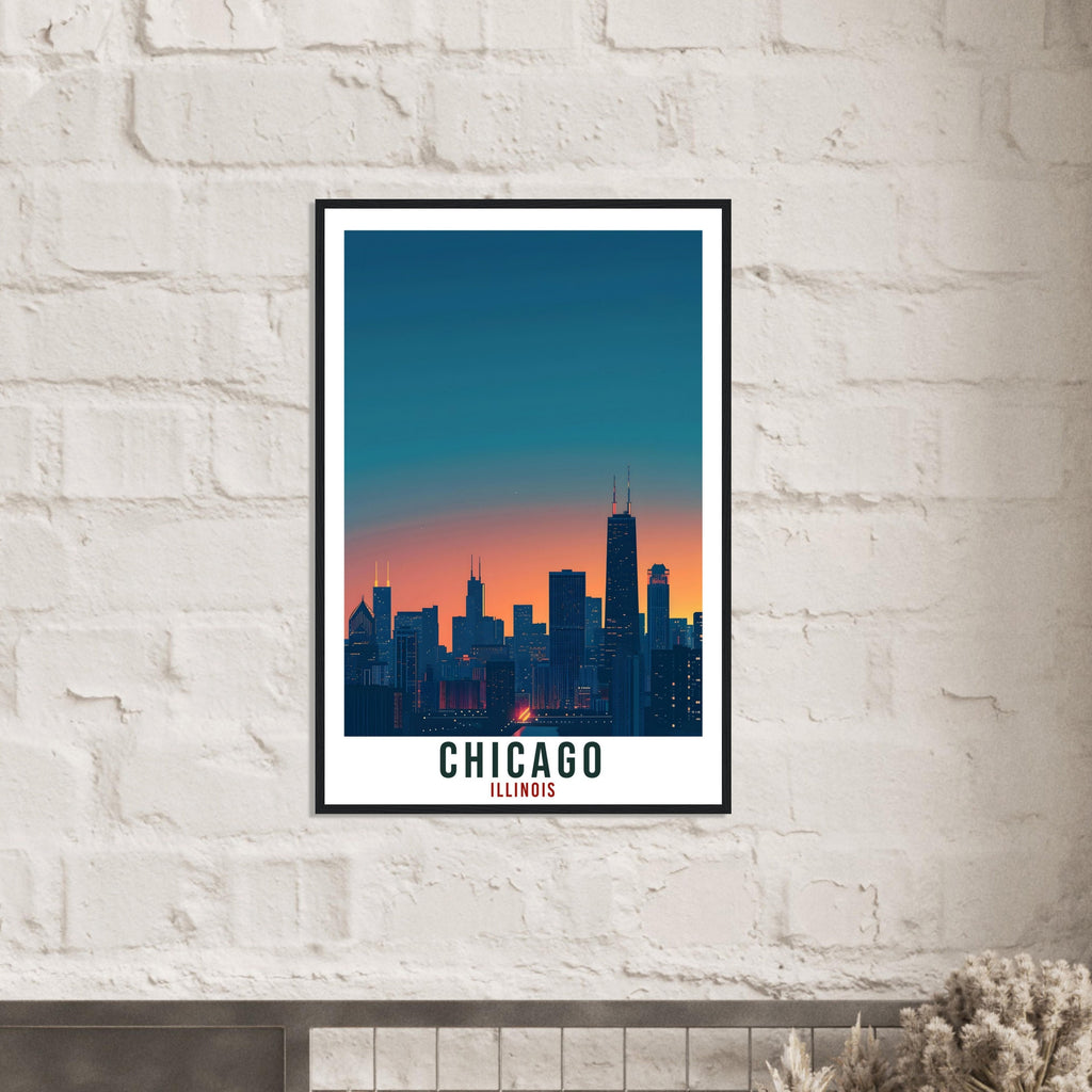 Chicago Travel Print Illinois Home Decoration USA City Wall Art Gift Wall Hanging Art Lover Illinois Artwork Chicago Skyline Travel Poster