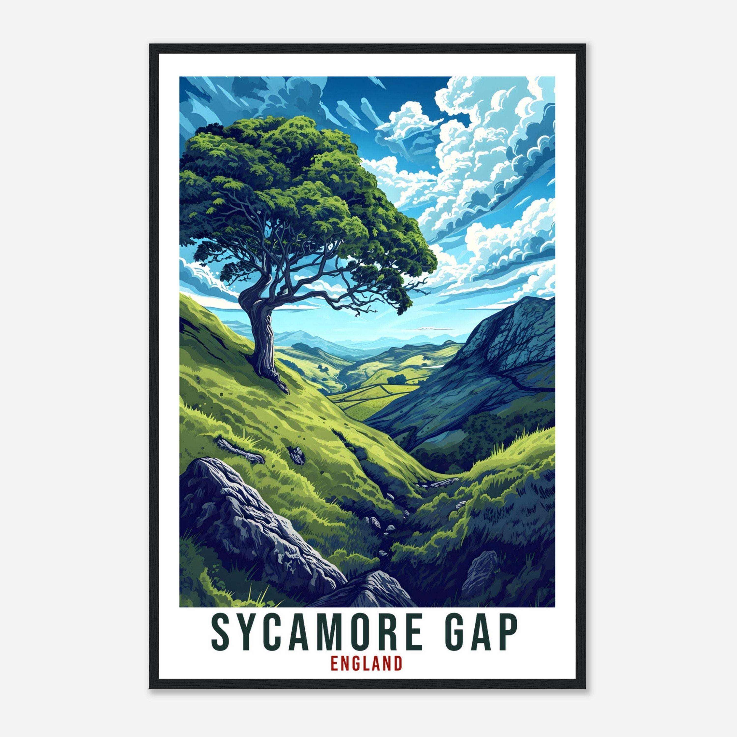 Sycamore Gap Travel Print English Wall Art Home Decor Wall Hanging Travel Art Gift Sycamore Gap Travel Poster Crag Lough Artwork Art Lover