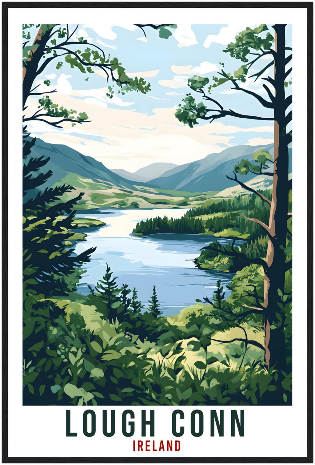 Lough Conn Travel Print Ireland Home Decor Lough Conn Wall Art Wall Hanging Art Lover Irish Artwork Travel Poster Mayo Ireland Travel Art