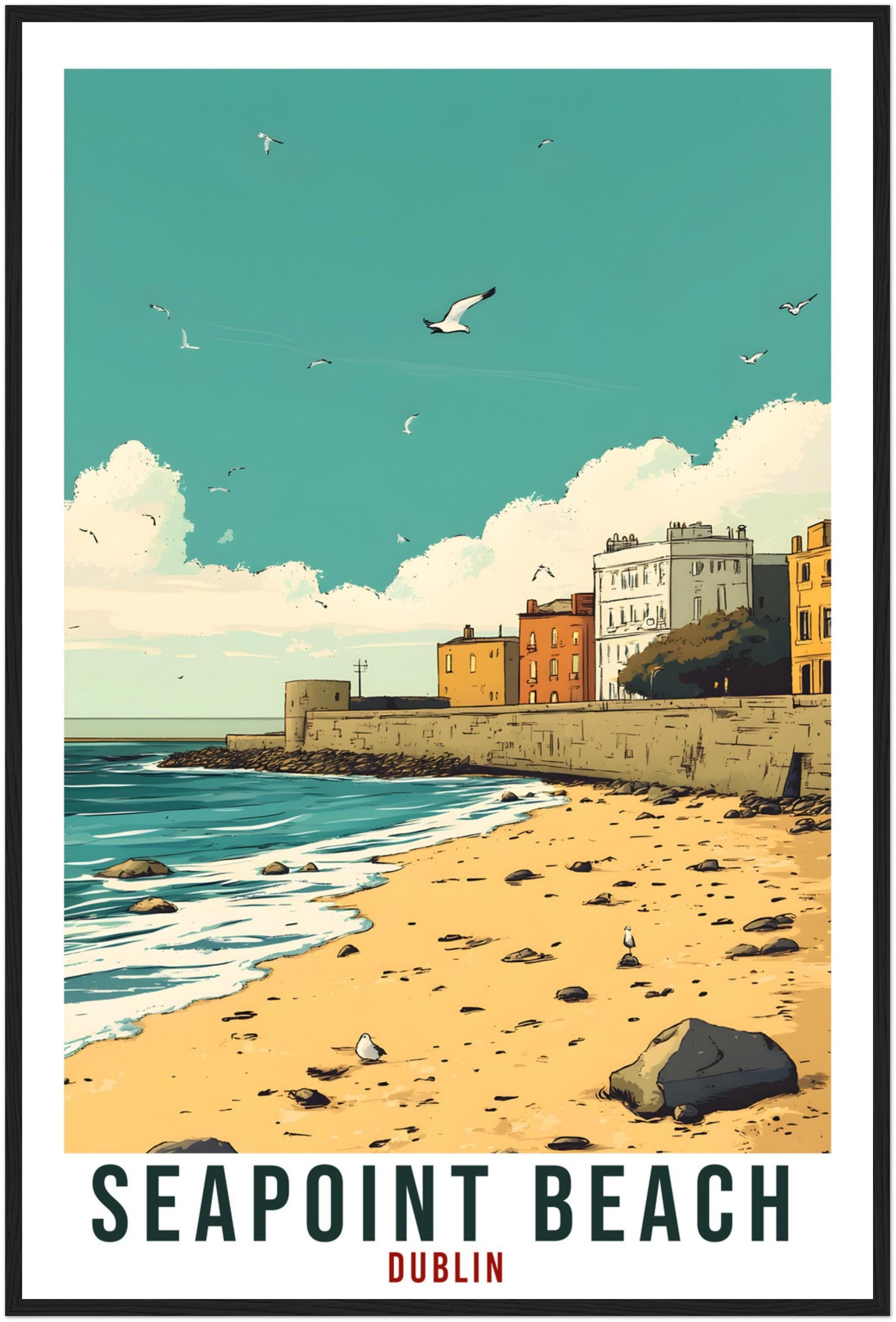 Seapoint Beach Dublin Travel Print Ireland Home Wall Art Gift Wall Hanging Dublin Seapoint Beach Artwork Travel Poster Ireland Travel Art