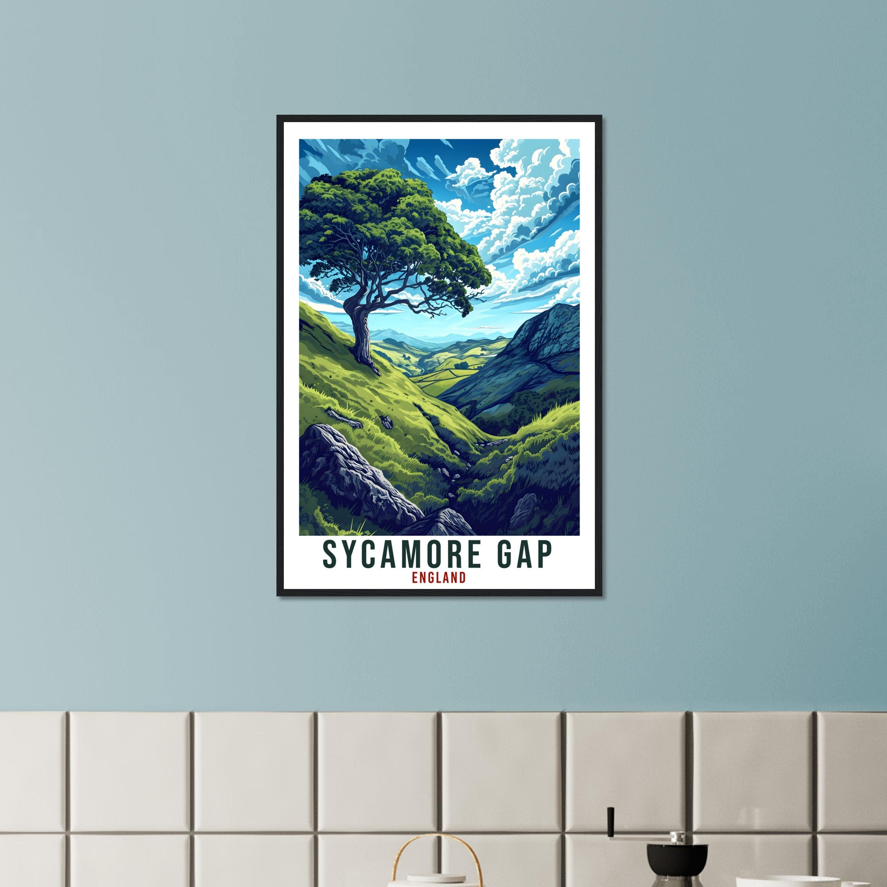 Sycamore Gap Travel Print English Wall Art Home Decor Wall Hanging Travel Art Gift Sycamore Gap Travel Poster Crag Lough Artwork Art Lover