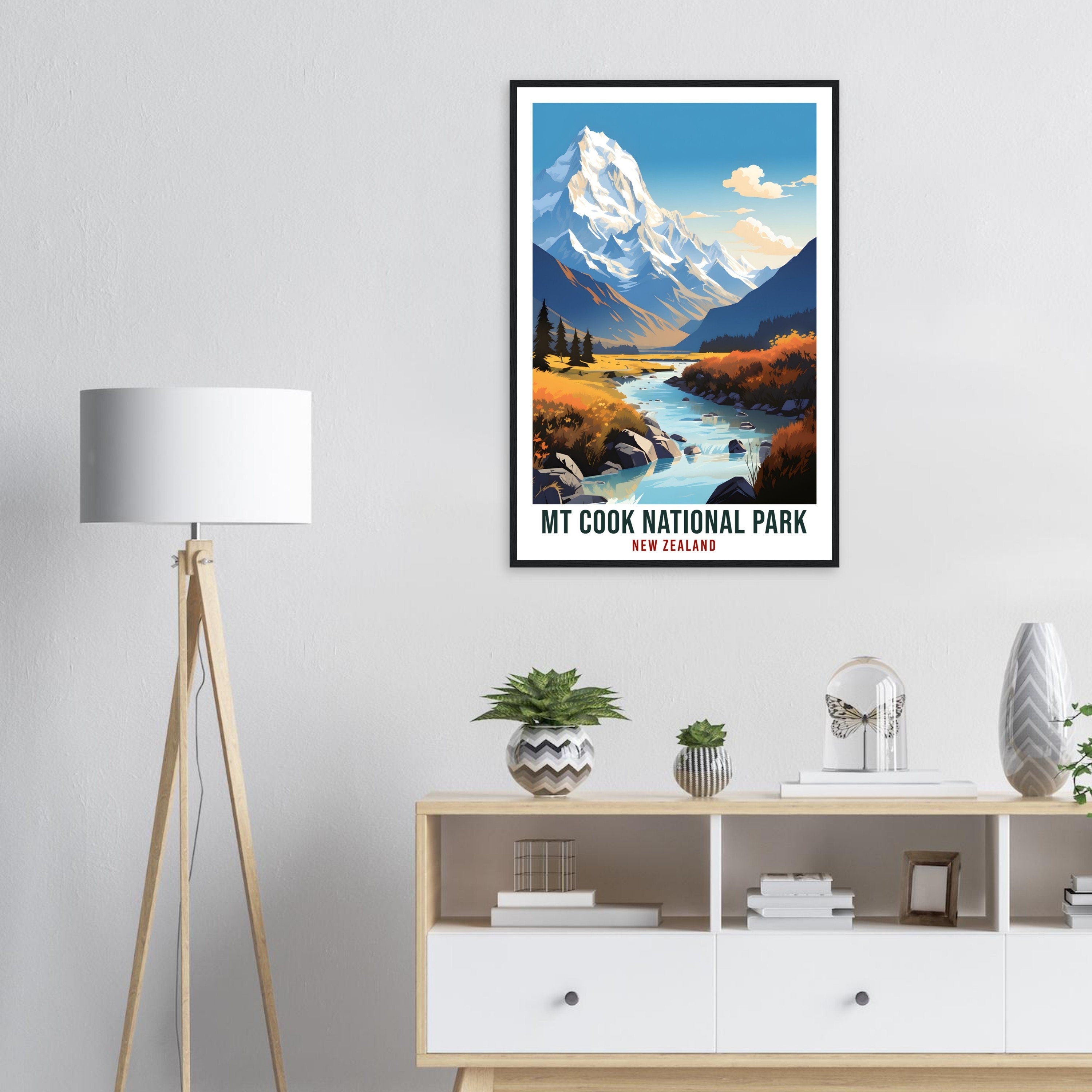 Mt Cook Travel Print Wall Art Mt Cook National Park New Zealand Artwork Mt Cook Art Gifts Mt Cook Travel Poster New Zealand Art Lovers Gift