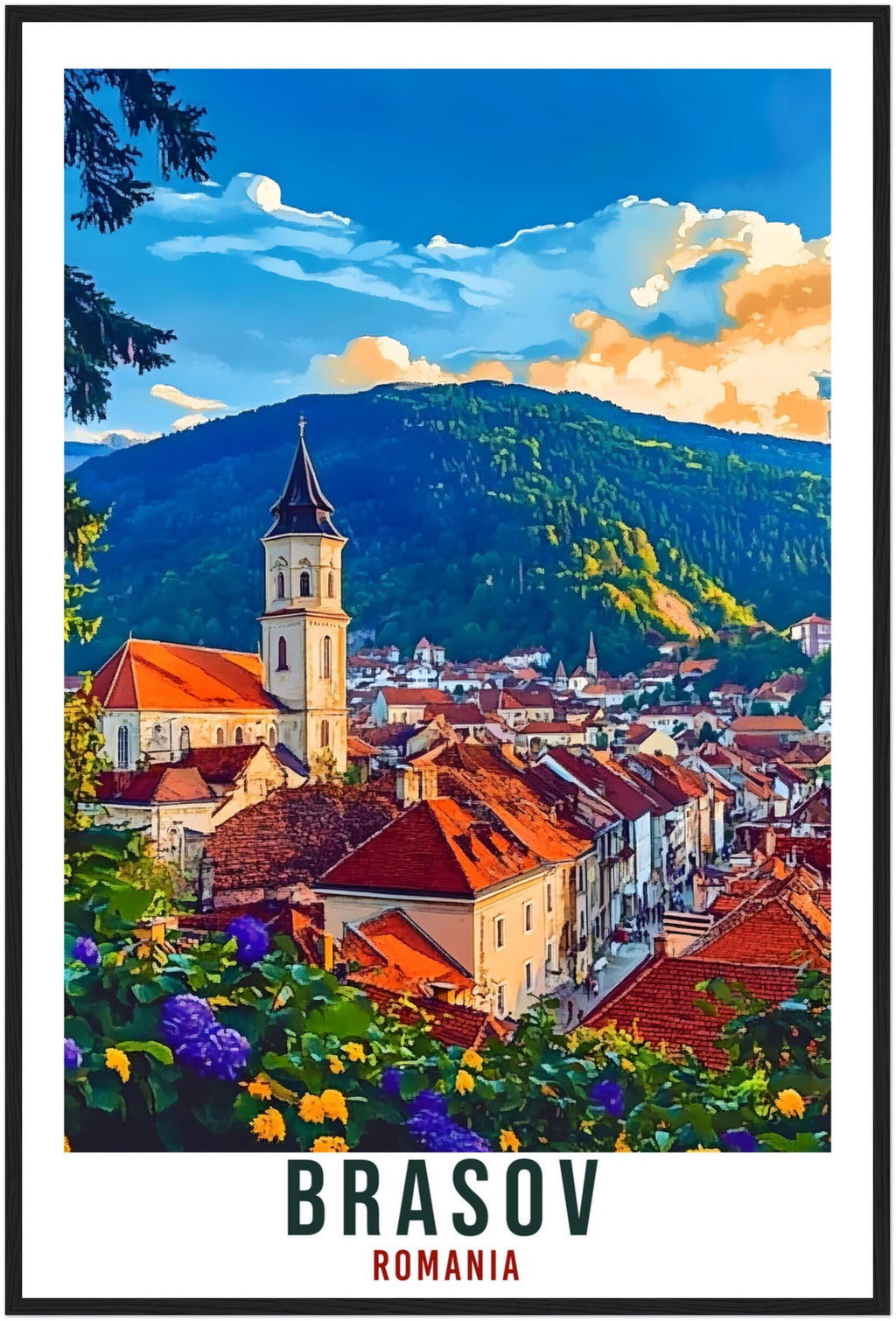 Brasov Travel Print Romania Home Decor Brasov Wall Art Gift Wall Hanging Art Lover Brasov Romania Artwork Travel Poster Romanian Travel Art