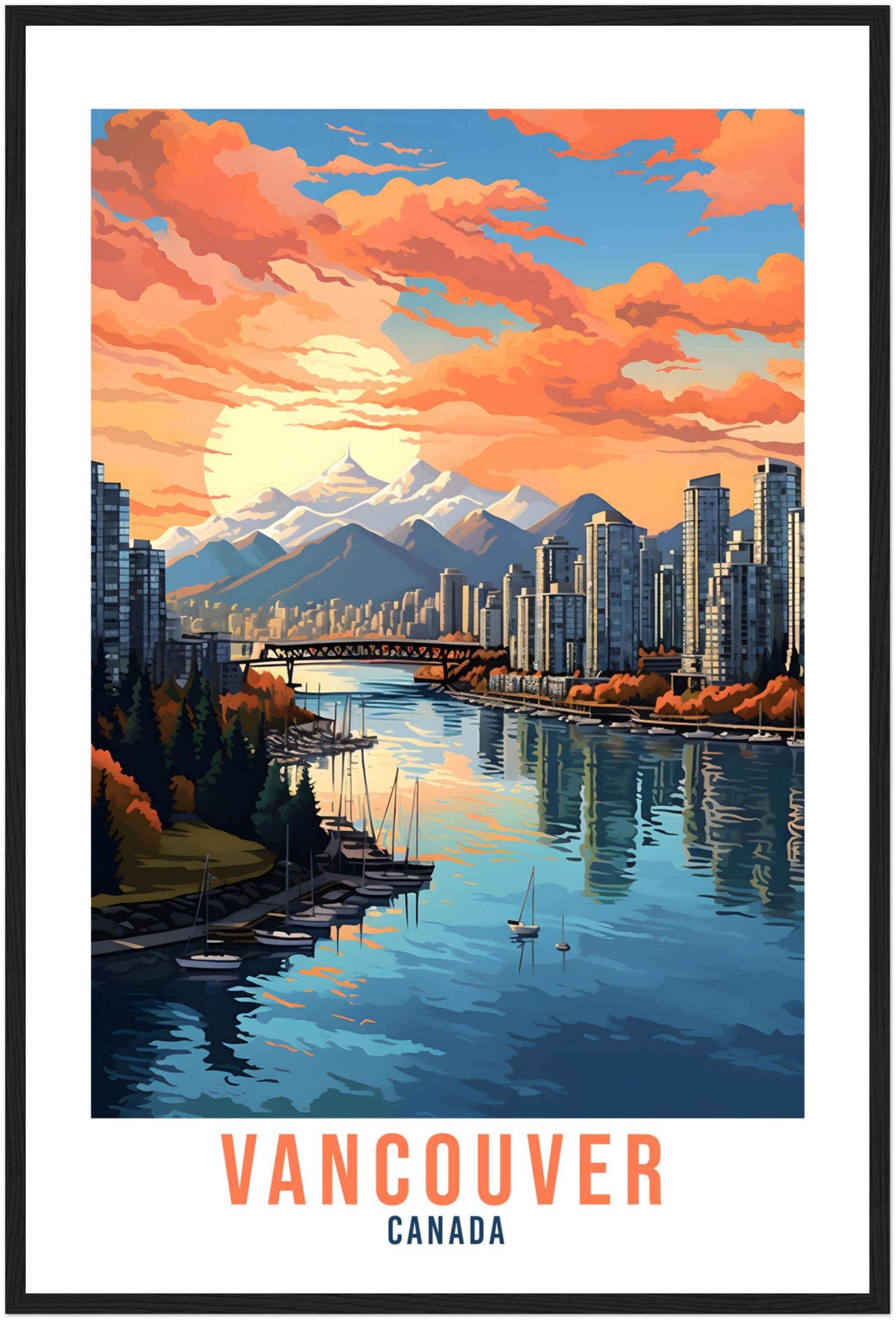 Vancouver Travel Print Wall Art Vancouver Canada Wall Hanging Home Decoration Vancouver City Sunset Wall Art Print Vancouver Canada Poster
