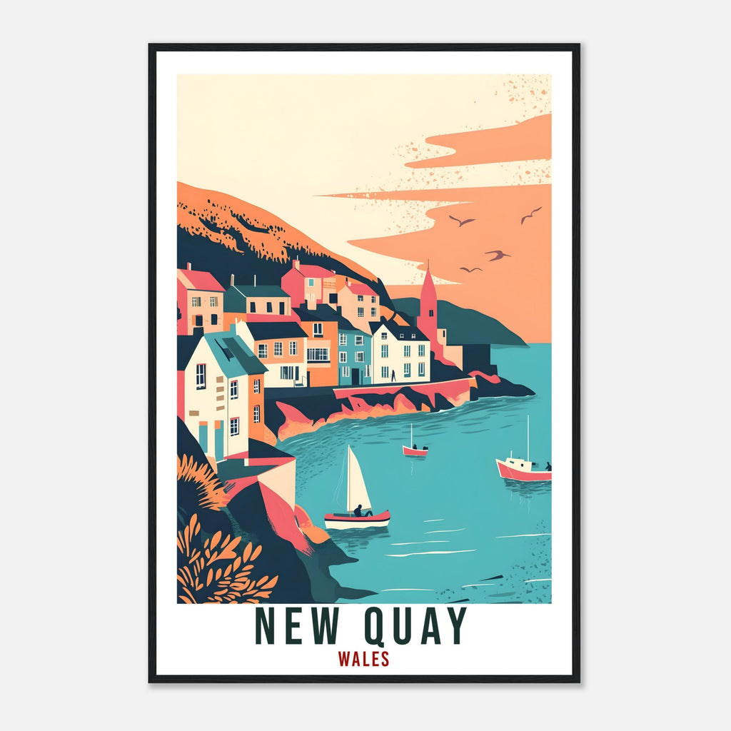 New Quay Travel Print Wales Home Decor New Quay Wall Art Wall Hanging Art Lover Wales Artwork Travel Poster Wales New Quay Travel Art Gift